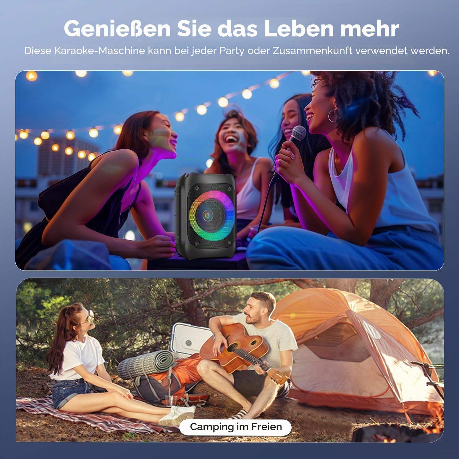 Ankuka Karaoke Maschine Karaoke Anlage mit 2 mikrofonen (1 Drahtloses Mikrofon & 1 Mikrofon Kabellos) Mikrofon mit Lautsprecher Potatile PA-System unterstützt Bluetooth/TF/USB/AUX/FM/TWS (Schwarz)
