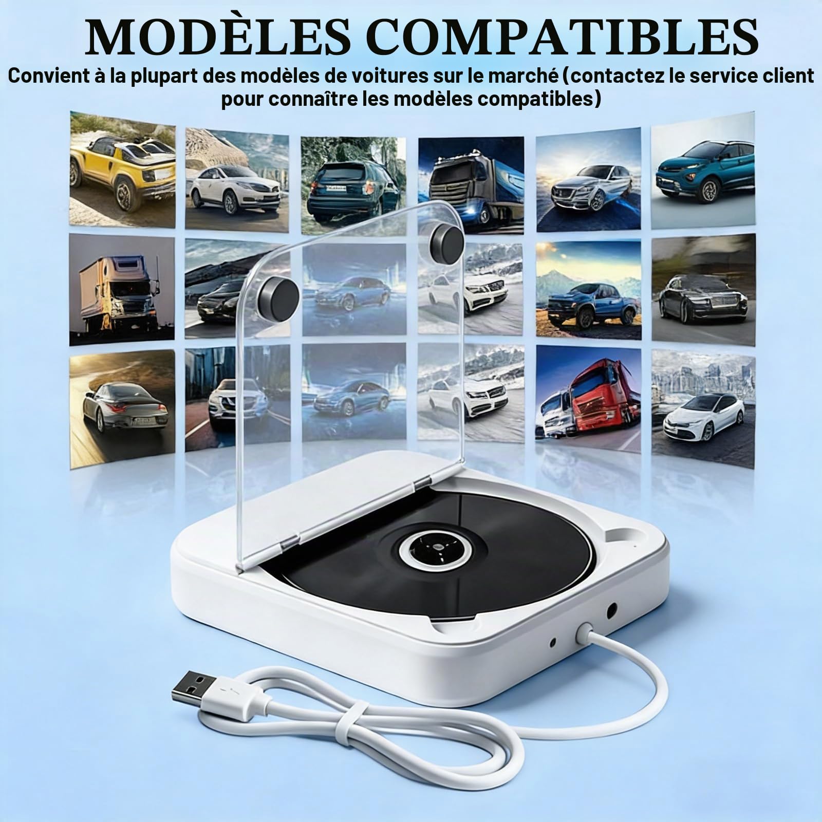 Lecteur CD universel pour voiture avec port USB/AUX, lecteur CD externe avec télécommande, compatible avec radio de voiture, lecteur CD pour véhicules, ordinateur portable, PC, téléviseur, blanc