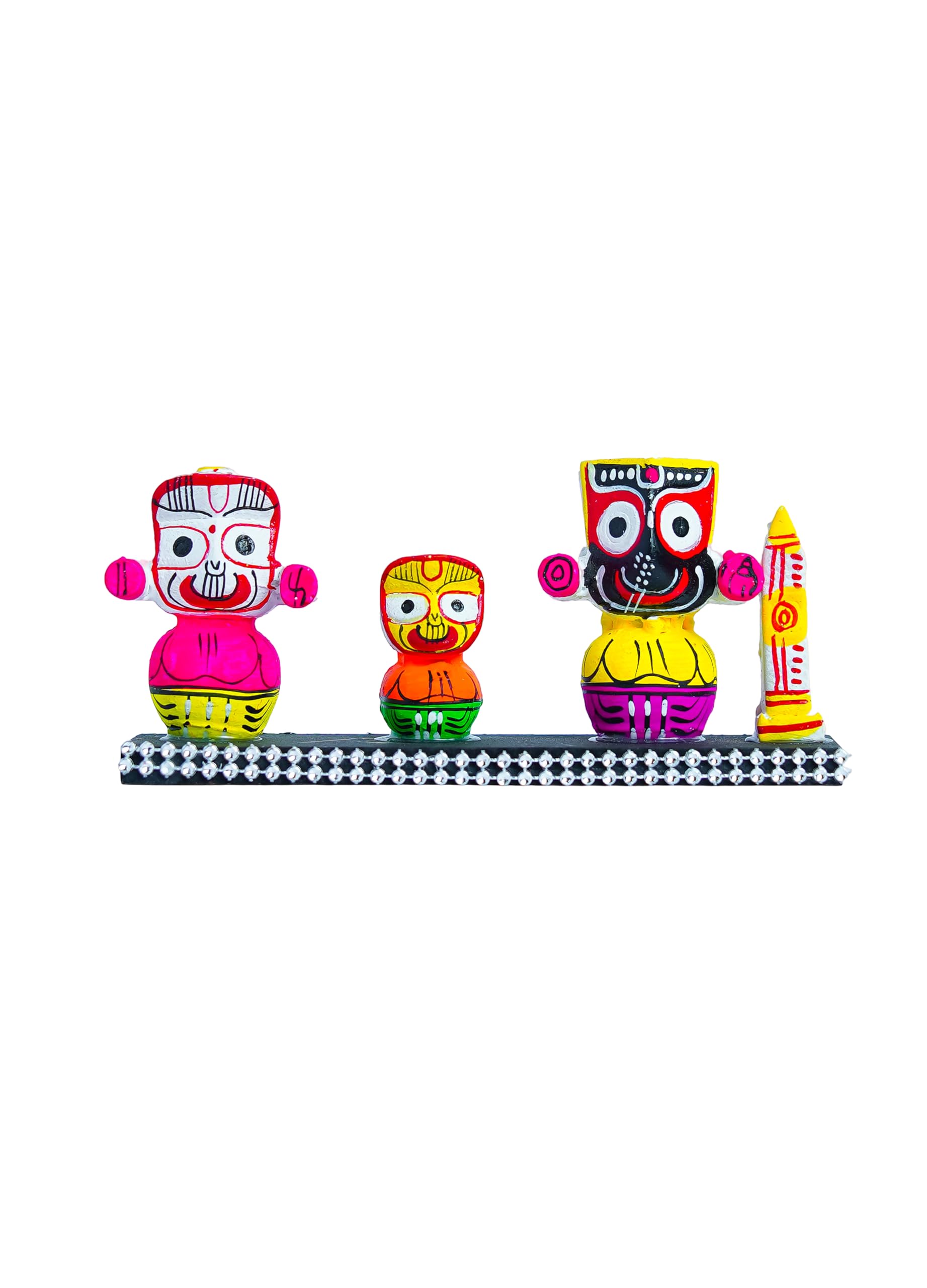 Zenith Zone Miniature Wooden Jagannath Murti Set | Handcrafted Lord Jagannath, Balabhadra & Subhadra Idols with Temple Pillar | Puri Style Hand-Painted Figurines for Home Mandir Decor-image-27