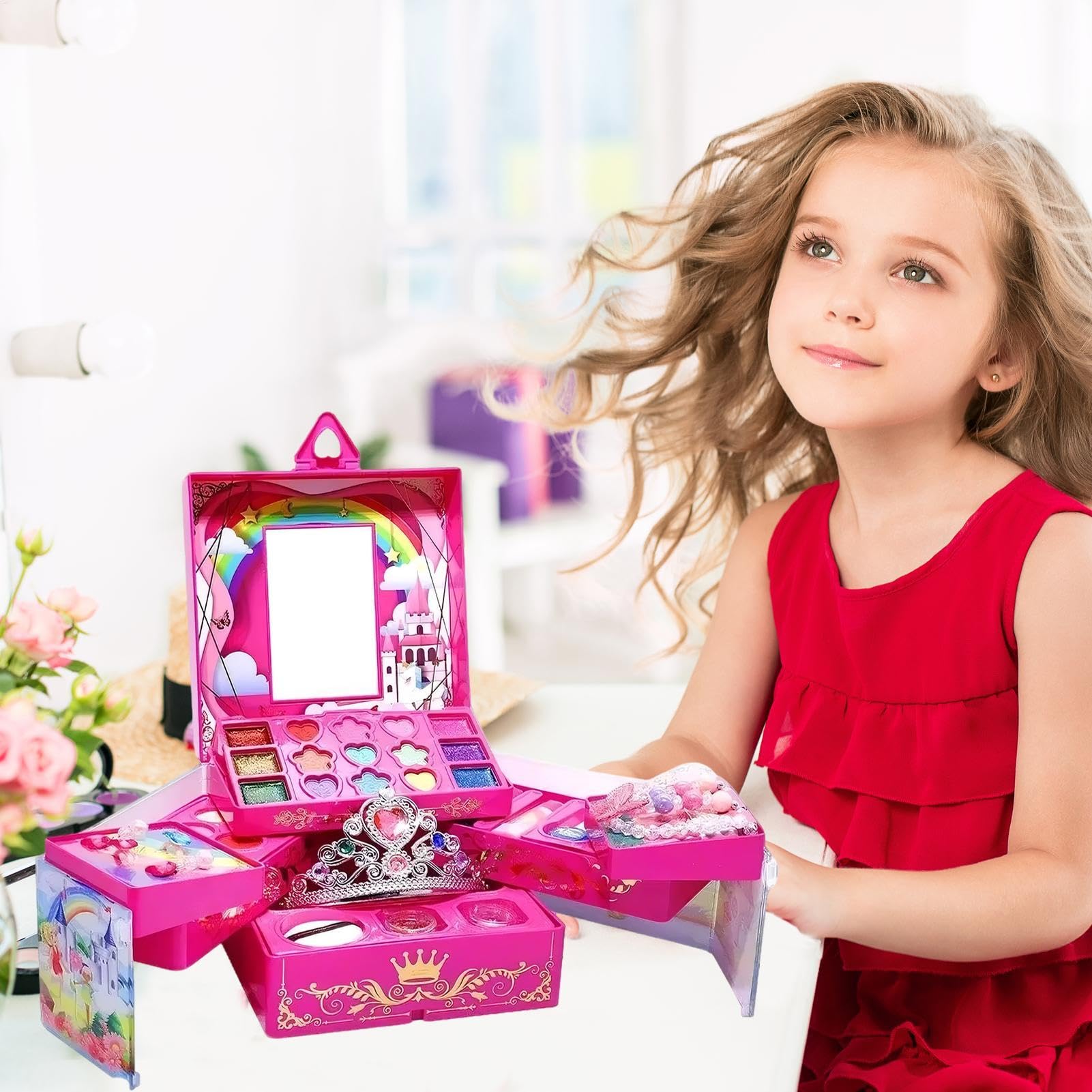 Trucco lavabile per piccole ragazze, giocattoli di trucco lavabili per | genuino set di trucco lavabile cosmetico – kit di vestire, kit di trucco per tutti-piccoli Natale e