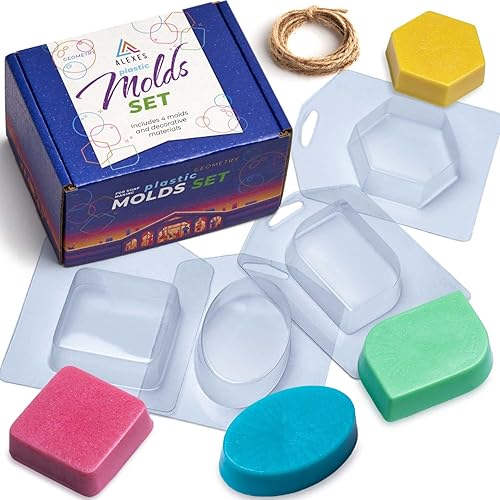 Moldes de jabón para hacer jabón, juego de 4 moldes de plástico ALEXES - Molde de plástico cuadrado - Molde plástico redondo - Molde de plástico