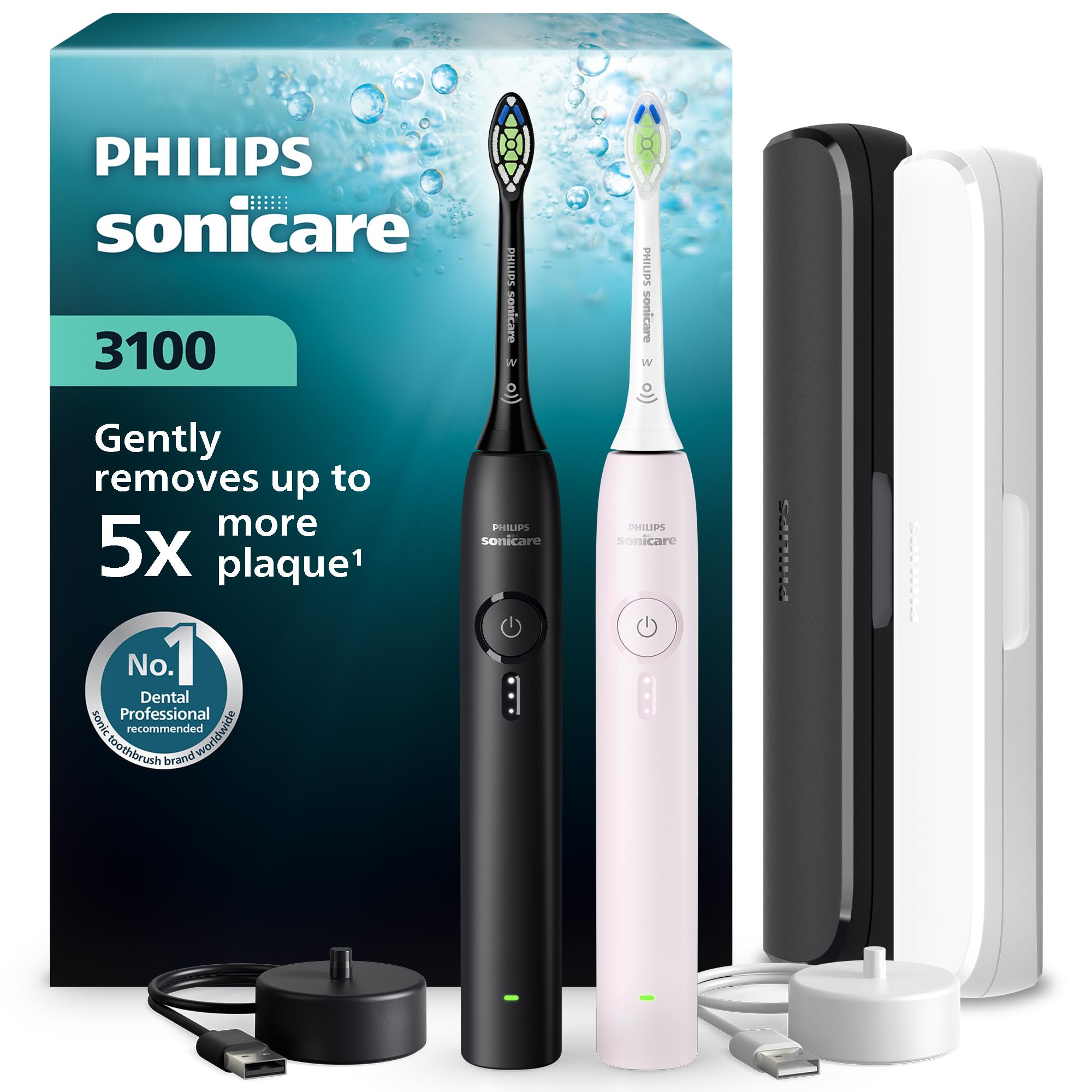 Philips Philips Sonicare 3100 Series Electric Toothbrush - Sonic Toothbrush, Pressure Sensor, 3 Intensities, EasyStart, SmarTimer, 14-Da