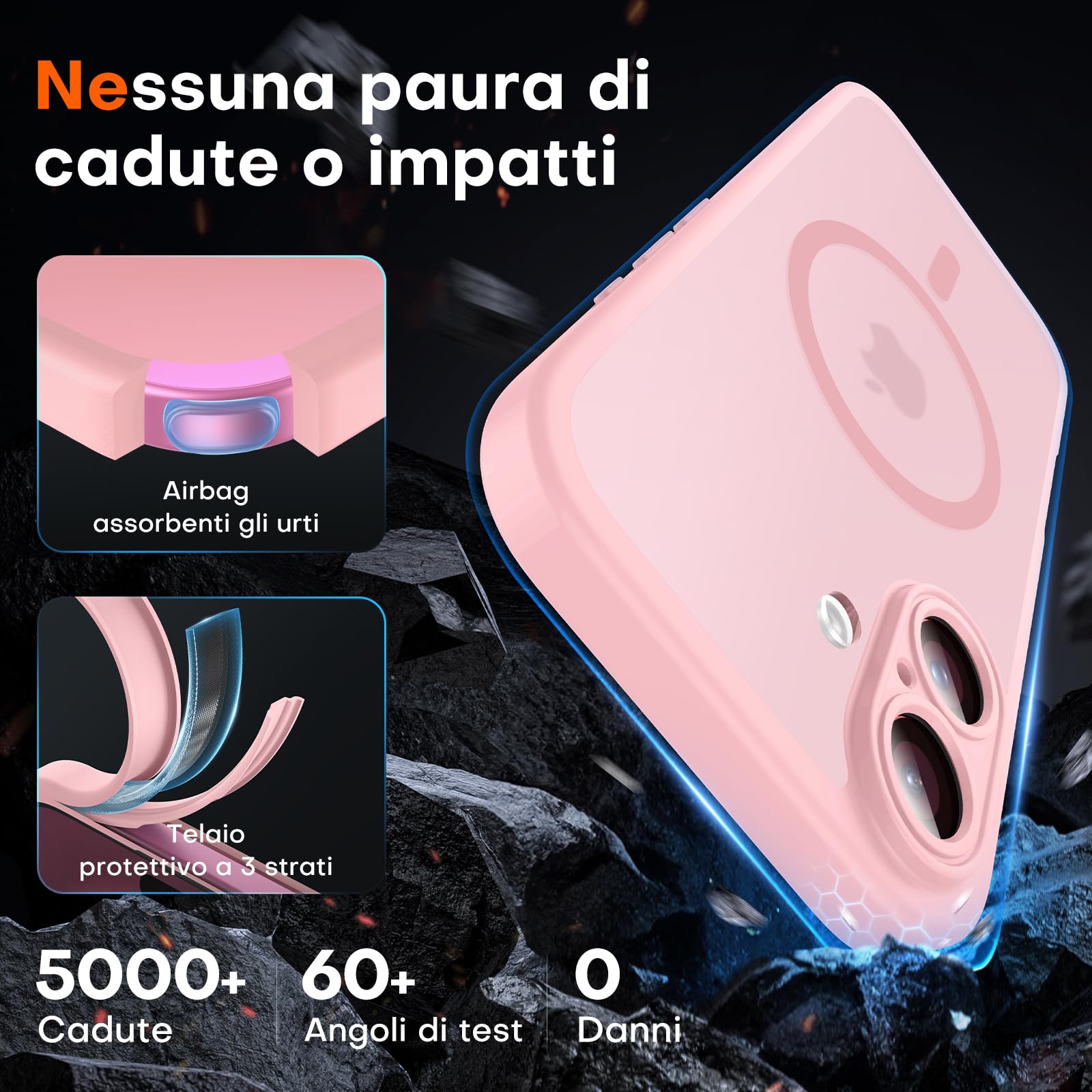TOCOL Cover Magnetica per iPhone 16 6,1 Pollic, Compatibile con MagSafe, Protezione Fotocamera Integrata, Custodia Antiurto Traslucida Opaca, Rosa Chiaro