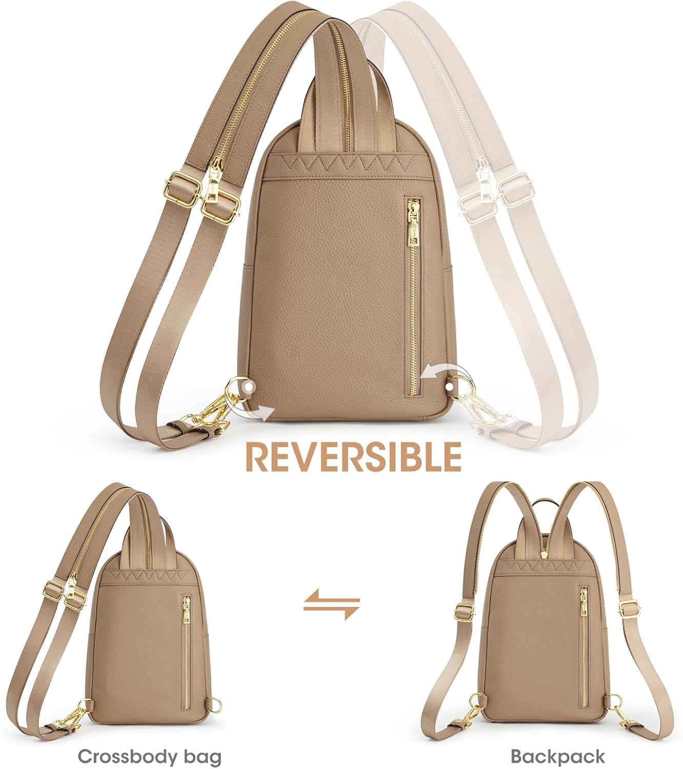 Kattee Sling Bag for Women, Leather Crossbody Purses for Women, Sling Backpack Travel Bag with RFID Blocking, Tan - Image 3