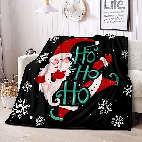 Vista 137 de LUVIVIHOME Manta de Feliz Navidad, bolas de Navidad azules doradas, manta de invierno con copos de nieve, manta individual, acogedora manta cálida