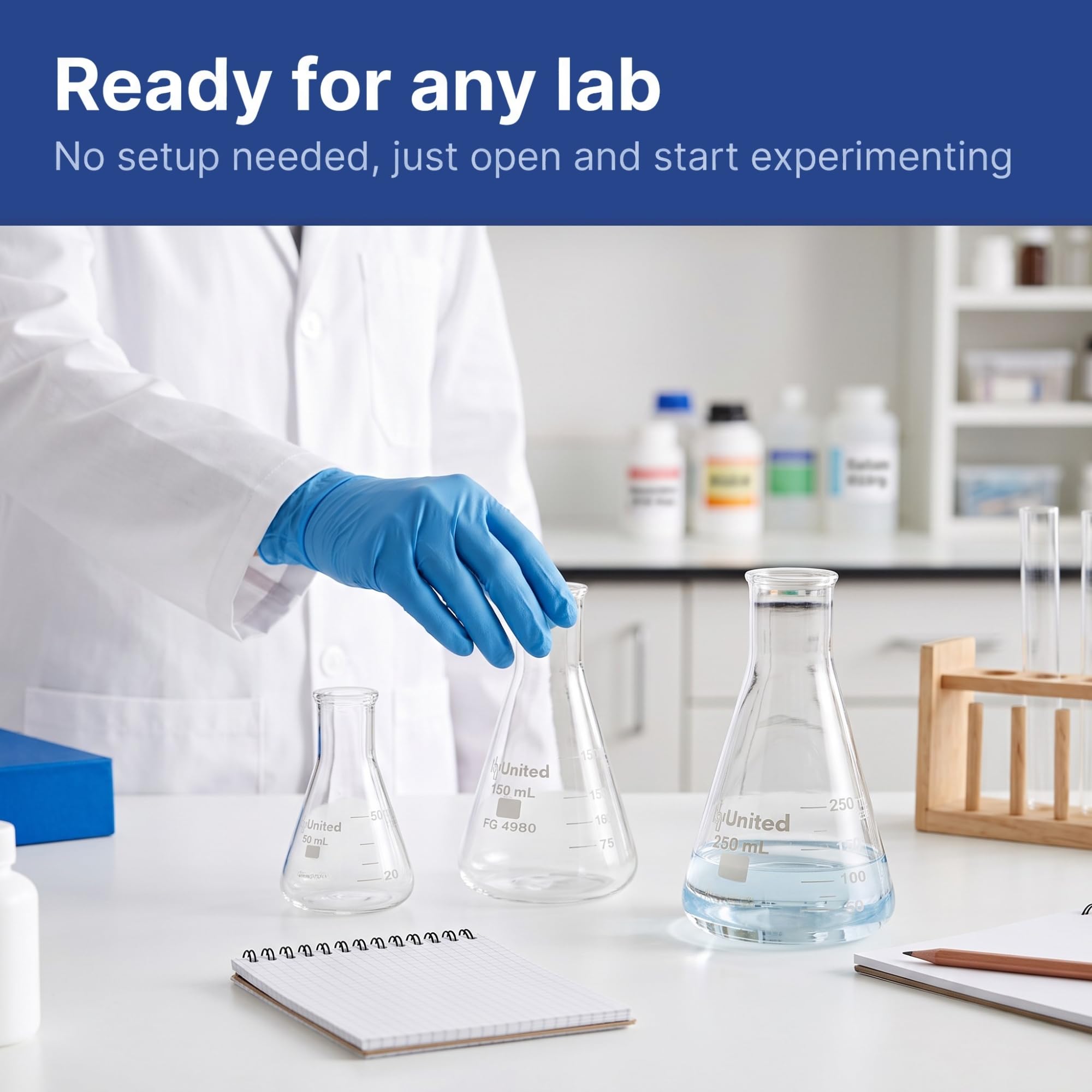 United Scientific™ Glass Erlenmeyer Flask Set, 50/150/250ml, Lab Glassware — Amazon image 6