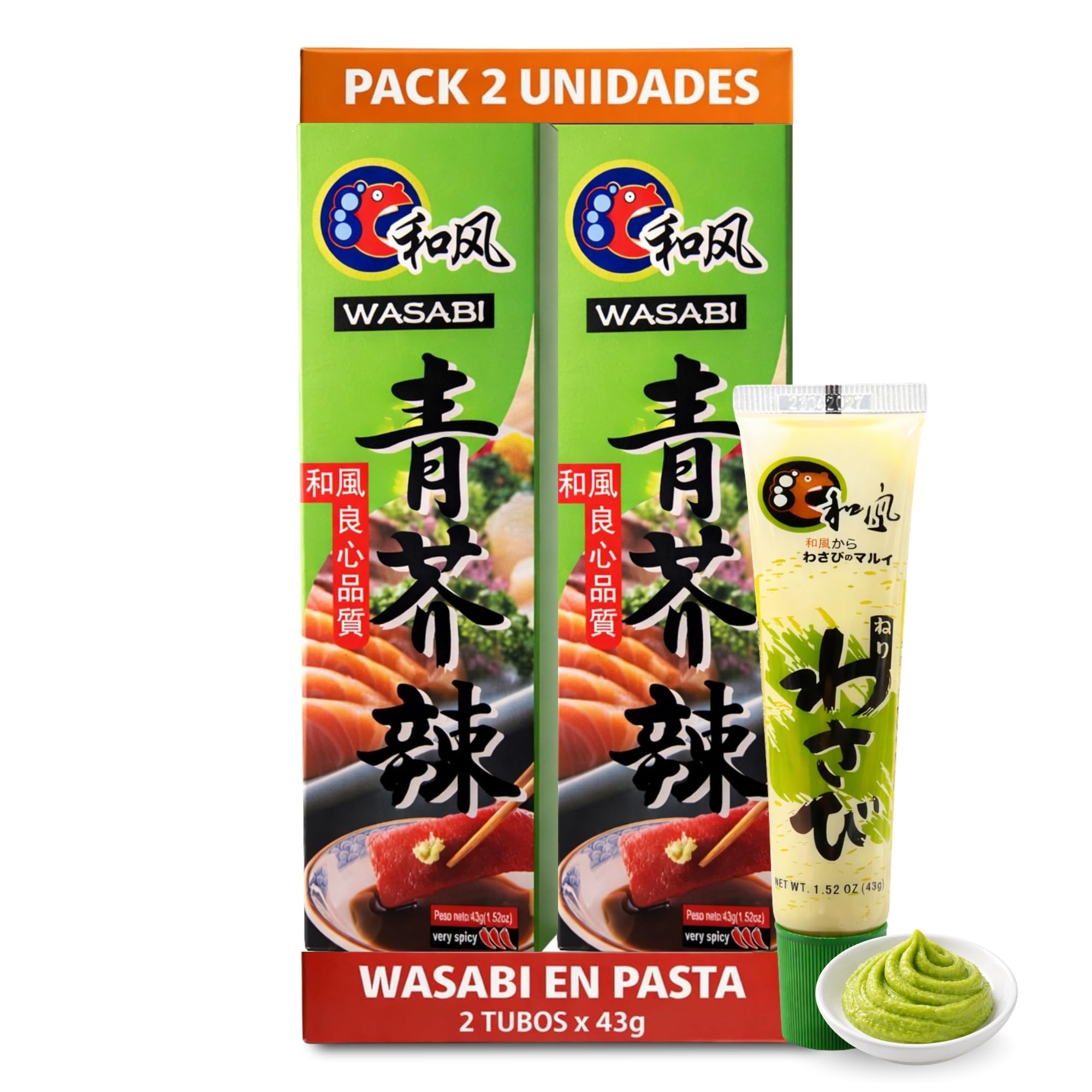 Pasta de wasabi en tubo, ideal para el sushi, el sashimi y los nigiris, Auténtico Aroma y Sabor Picante, lista para consumir, Formato tubo, Disponible en pack de 2 unidades de 43 gr - imagen 1