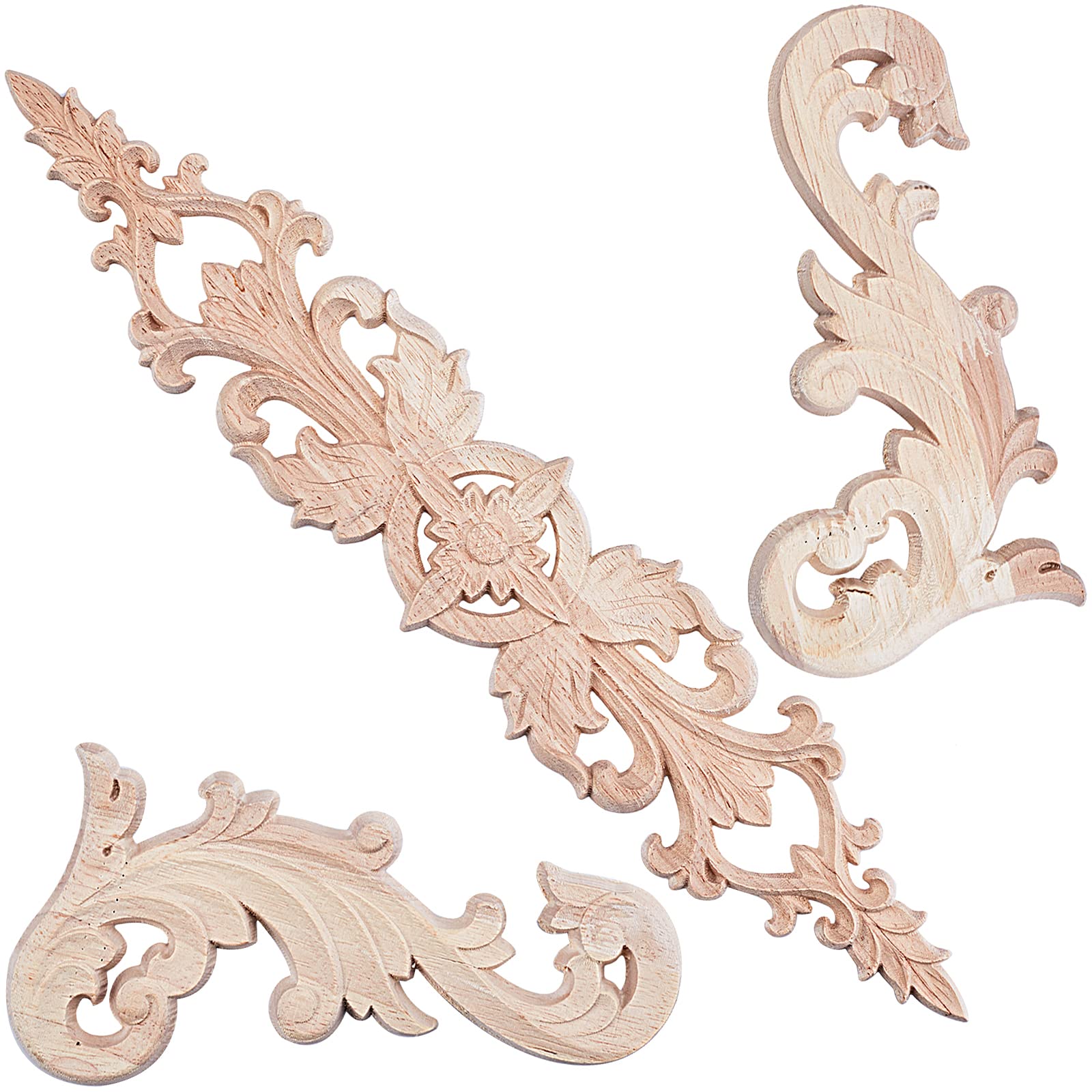 Moulures Décoratives Bois Lot De 6 Pièces - Appliques Coins Et Longues Sculptées Pour Meubles