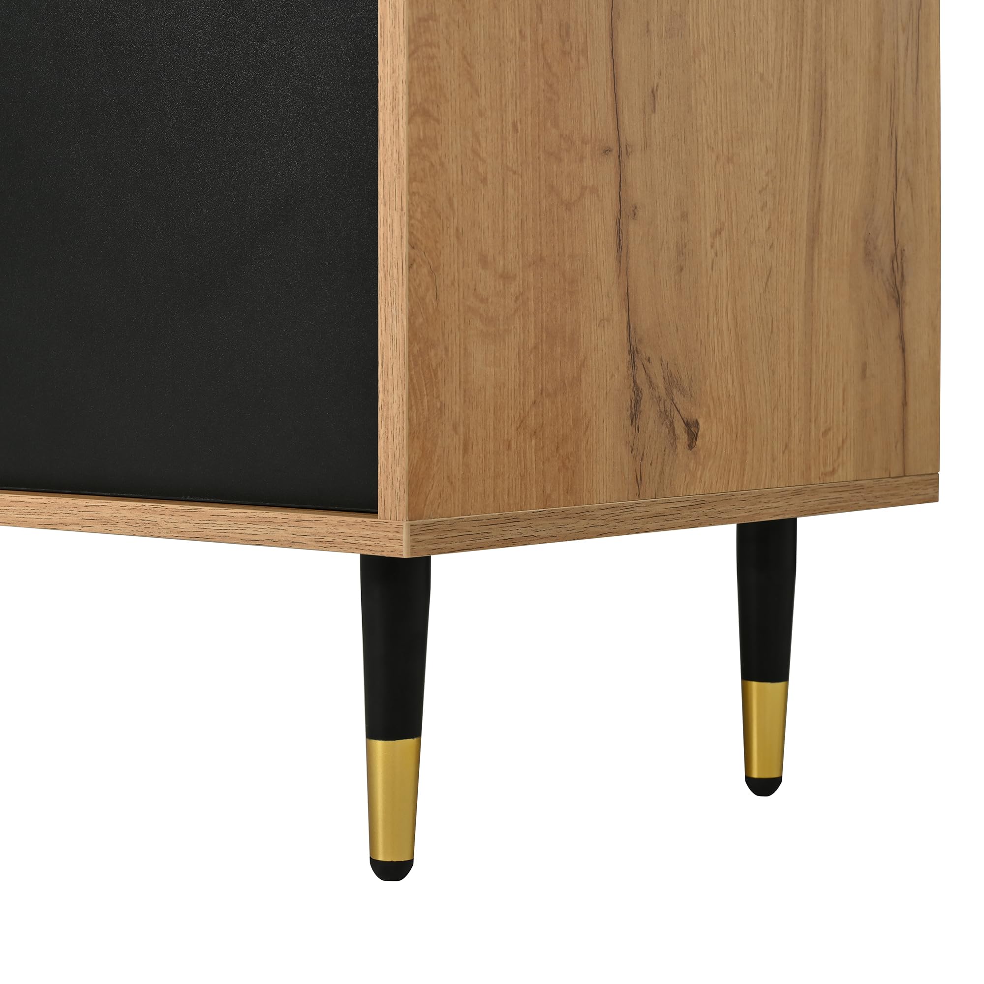 HAINEW Komoda z 4 drzwiami i 2 szufladami, szafka bufetowa, szafka pomocnicza, szafka do przechowywania, szafka kuchenna z 1 otwartą półką, 140 x 40 x 84,5 cm, kolor naturalny + czarny, HD26062504