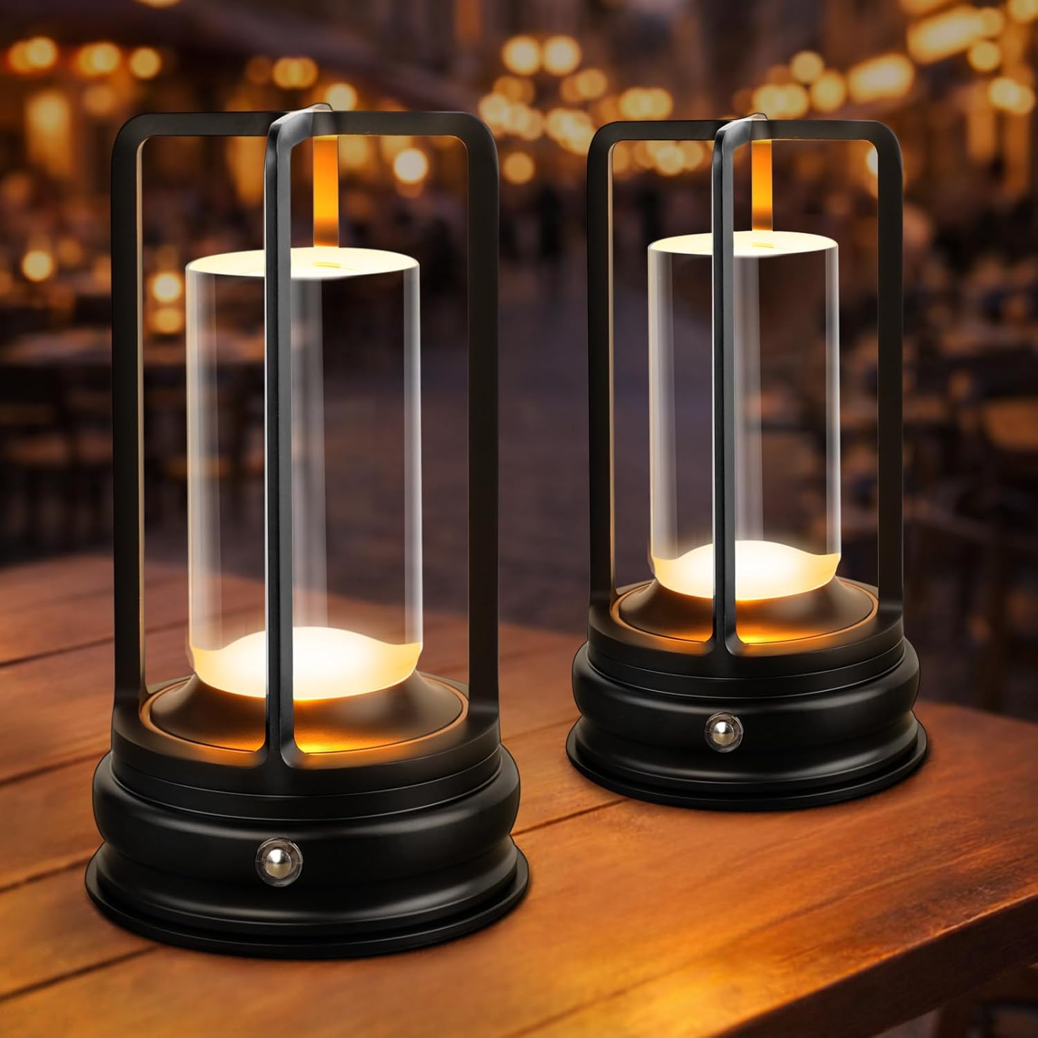 Portable Cordless Table Lamp - 2-Pack Rechargeable Table Lamp - Touch Control Lamp with 2000mAh Battery, 3000K Stepless Dimming Wireless Lamp for Bedroom, Dining Table, Counter & Living Room, Black