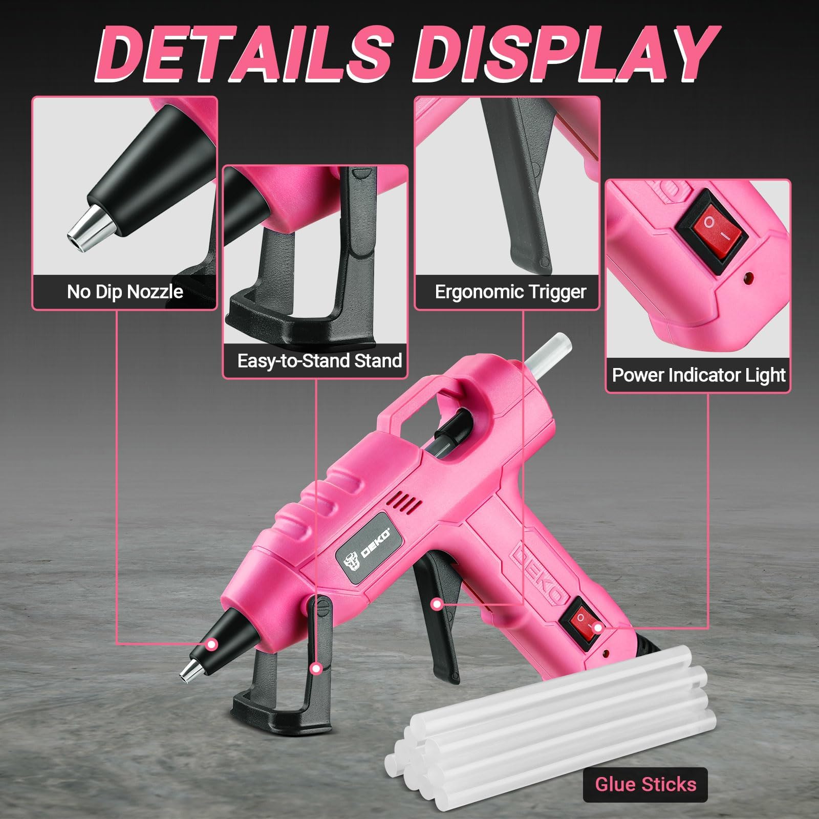 DEKO Pistola per colla calda 20 W mini silicone fai da te 30 pezzi rosa