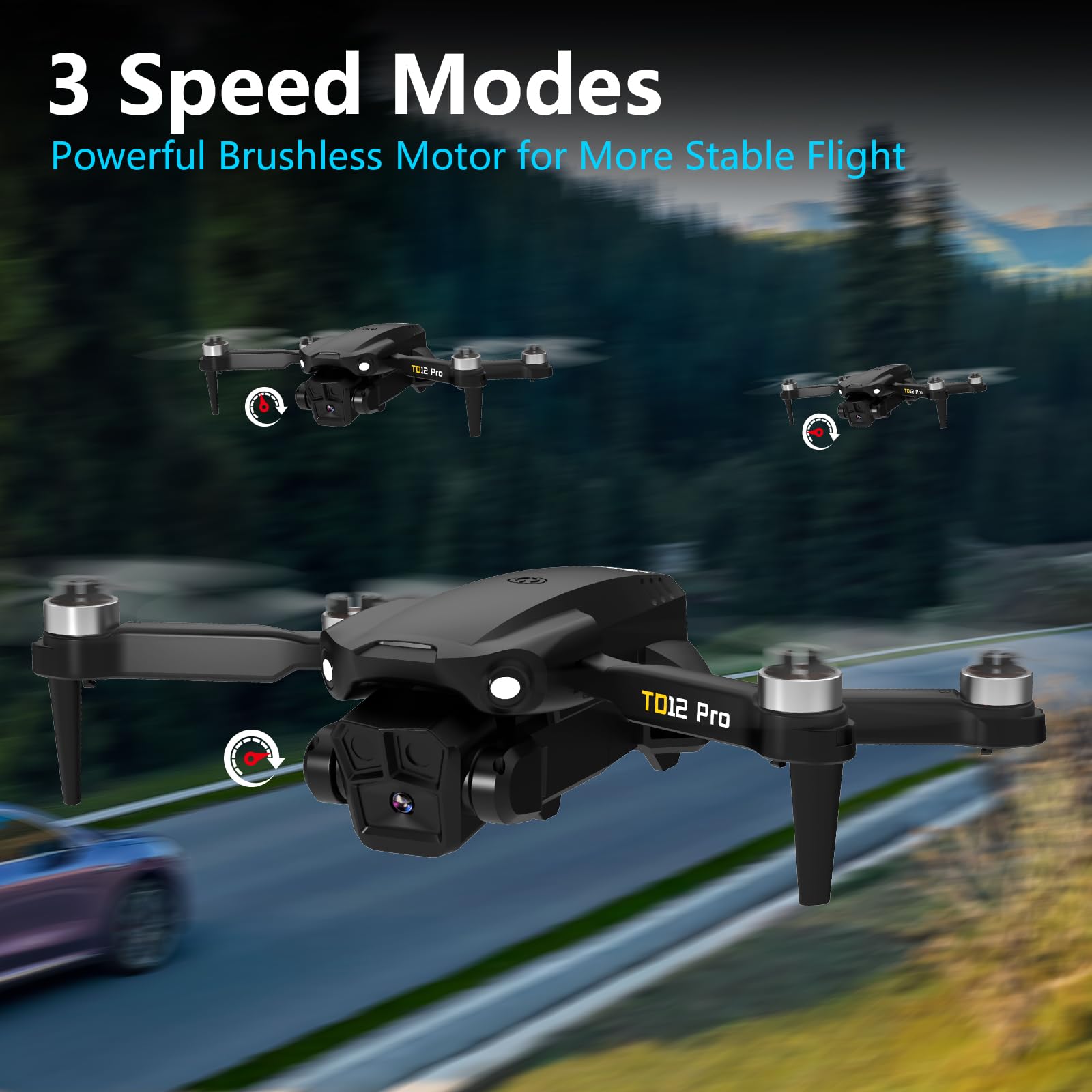 Toladrone TD12PRO Drone con Fotocamera 1080P, Droni per Adulti, Regolabile Motorizzato a 90°, Resistenza al Vento di Livello 3, Controllo Tramite APP, Quadricottero Pieghevole per Principianti