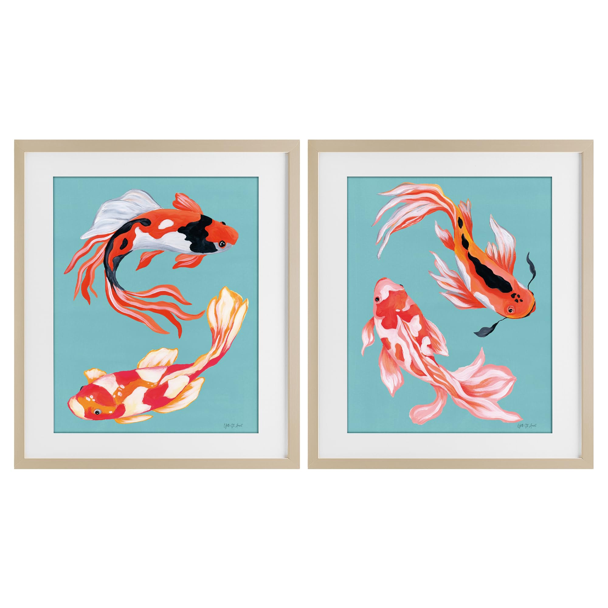 Stupell Industries Harvest Pine (Textured) 'Colorful Twin Koi'| 2Pc Framed Print Under Glass Set