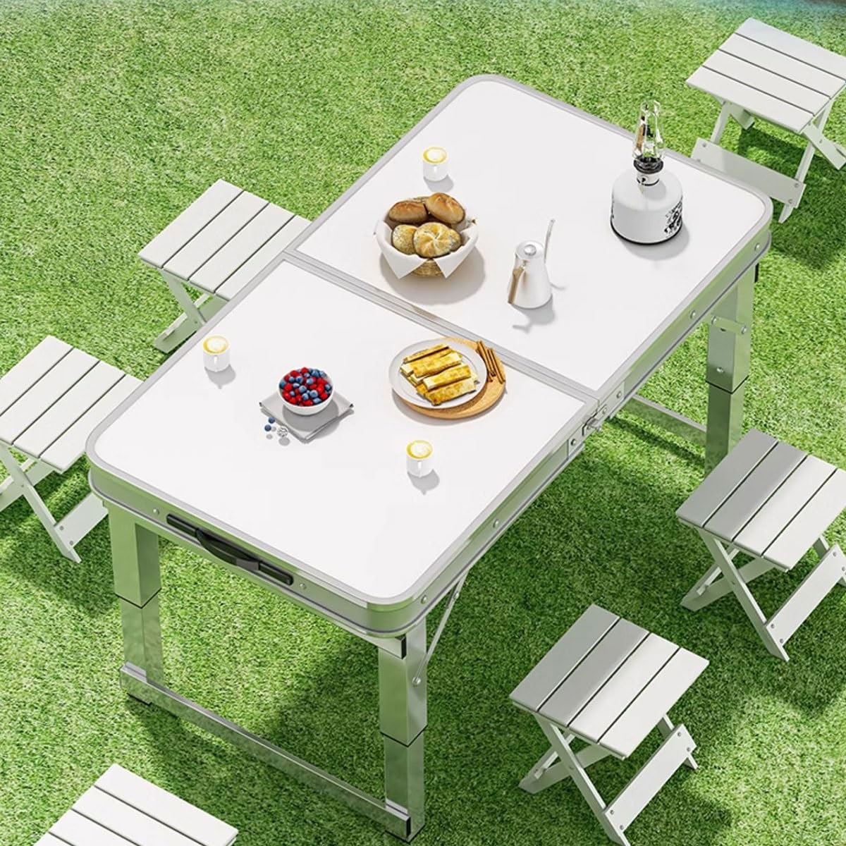 LEIYTFE Tavolo Pieghevole Tavoli da Campeggio in Alluminio Regolabili in Altezza,Tavolino per Bancarelle Tavolo da Picnic Portatile per Prati E Spiagge(Blauw,100cm)