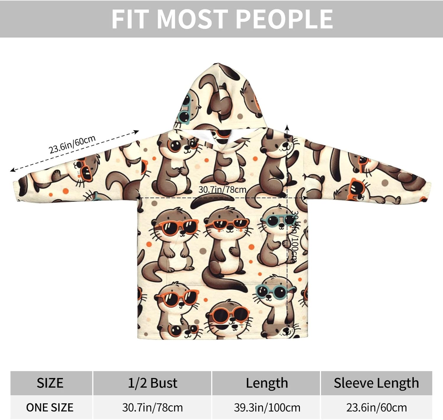 Augenstern Oversized Flannel Wearable Blanket Hoodie For Adult Otter-Wearing-Sunglasses Soft Fuzzy Hooded Lounging Pullover