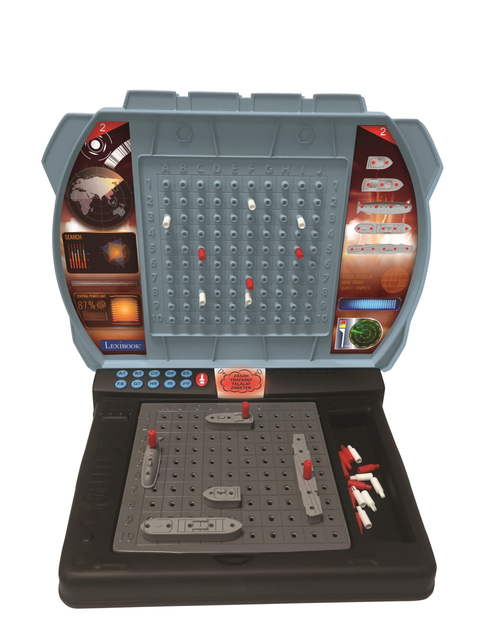 Lexibook, Sprechende Seeschlacht (Tschechisch, Polnisch, Ungarisch, Slowenisch), elektronisches Brettspiel 1 oder 2 Spieler, interaktiv, Licht- und Soundeffekte, Strategie, batteriebetrieben, GT2800i2