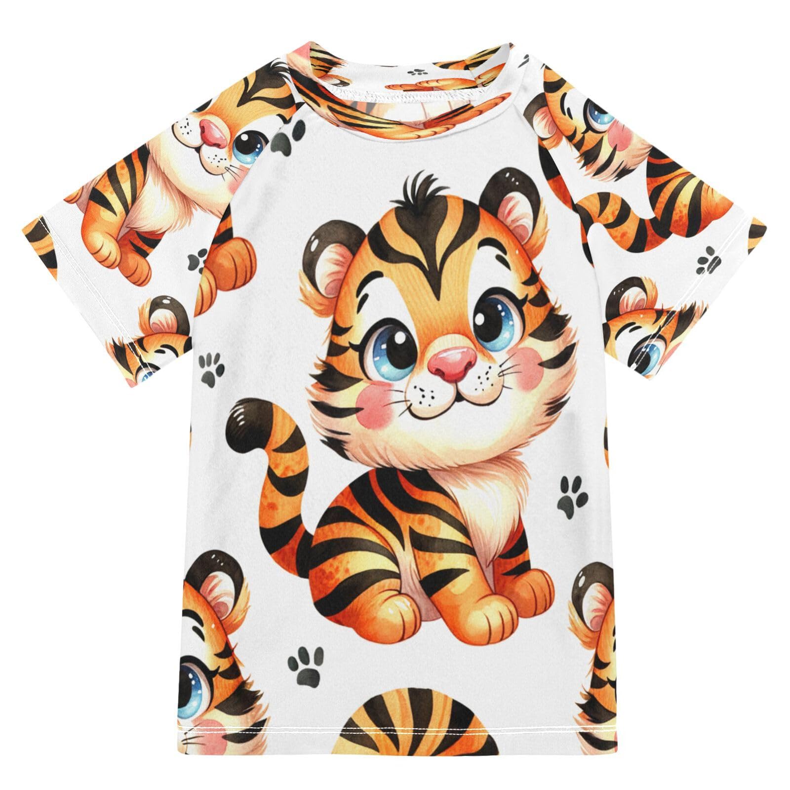 MNSRUU Toddler Boy Rash Guard Short Sleeve Swim Shirt Tiger Print Rashguard 3T Beach Shirts Quick Dry,11