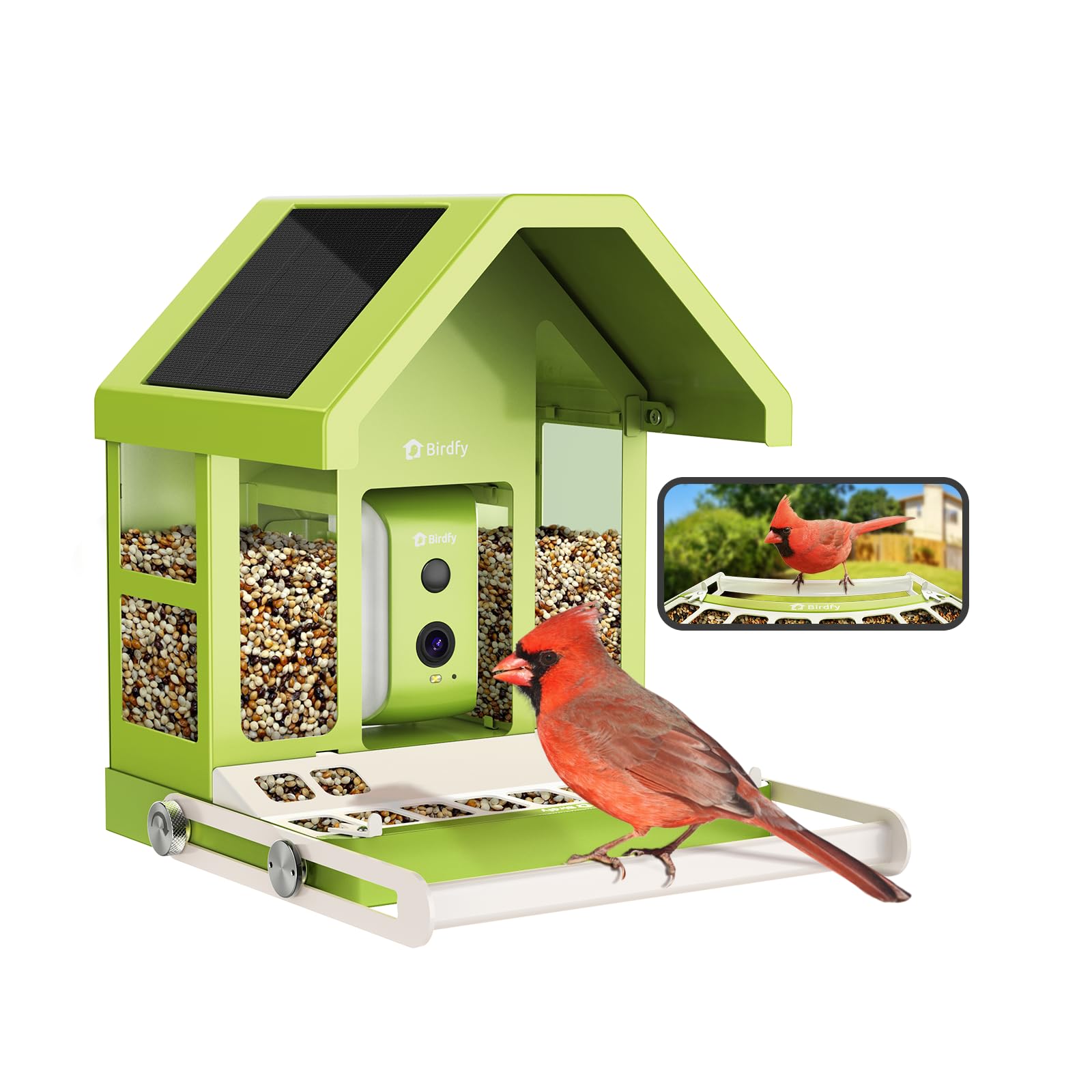 Birdfy Metall Vogelfutterhaus mit Kamera zur Live-Vogelbeobachtung, 1080P Wireless Farbnachtsicht Vogelfutterspender, Solarbetrieb, Echtzeit Benachrichtigung, Automatisch Aufnahm bei Vogelbesuch