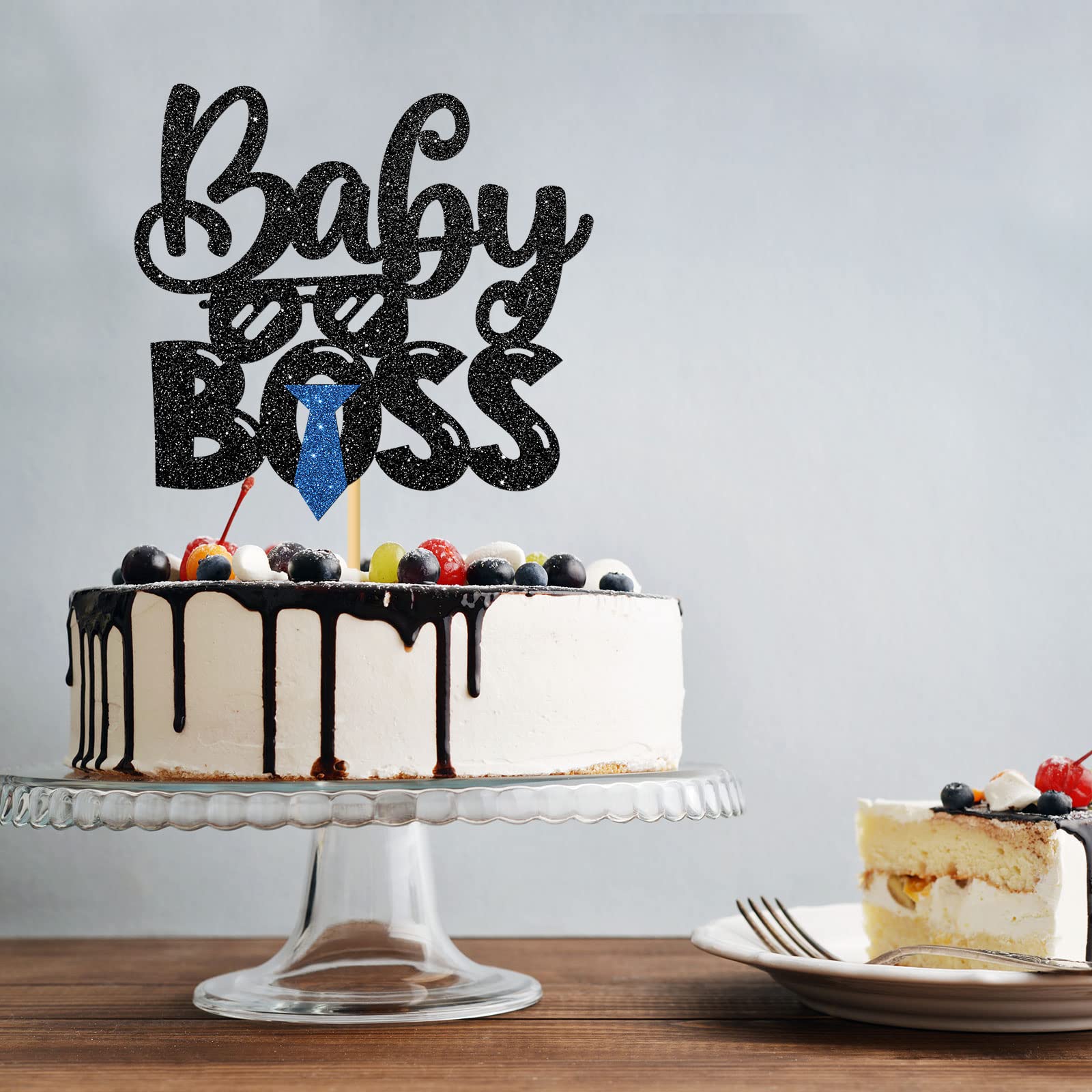 INNORU Boss Baby Tortenaufsatz | 1. Geburtstag | Babyparty Deko | Schwarz Glitzer