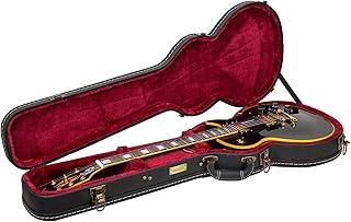 Crossrock Wooden Guitar Case -Fits Les Paul Electric Guitars -Vintage Hardware, Sponge Lining, Metal Feet, Storage Space-Black (CRW520LBK)