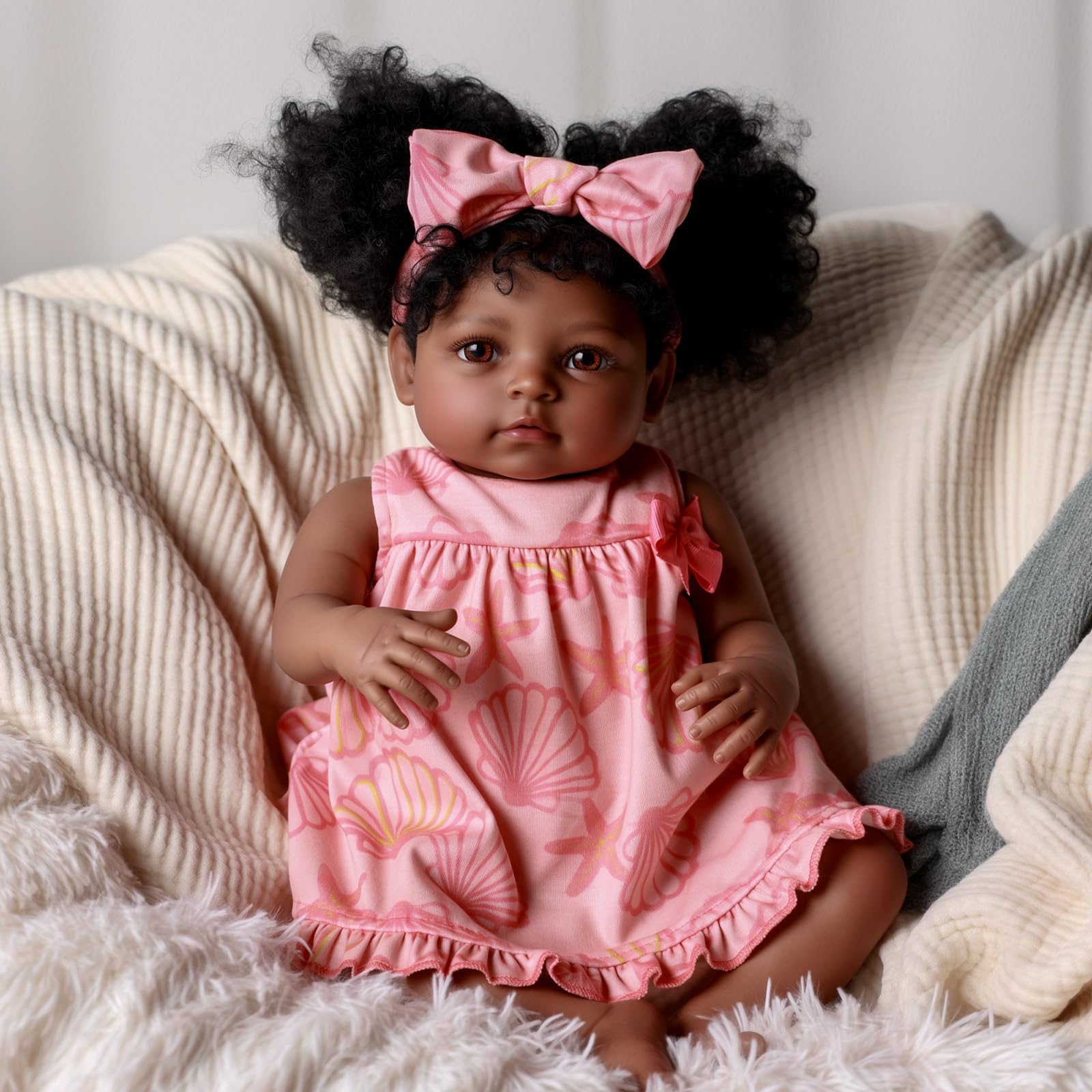 BABESIDE Black Reborn Baby Doll Girl - 20 Inch Lifelike Soft Body Baby Doll with Brown Eyes, Black Reborn Dolls with Outfit & Accessories for Kids Aged 3+