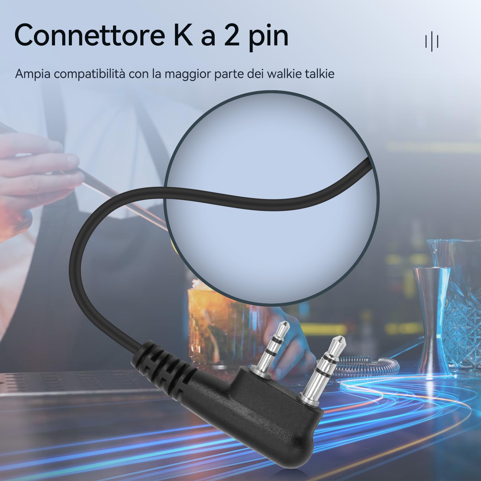 Retevis Cancellazione Attiva Del Rumore Walkie Talkie Auricolare, 2 Pin Cuffie Radio con PTT, Auricolari Walkie Talkie Compatibile con Kenwood Radio Bidirezionale RT24 RT668 RT27 RT622 (1pcs)