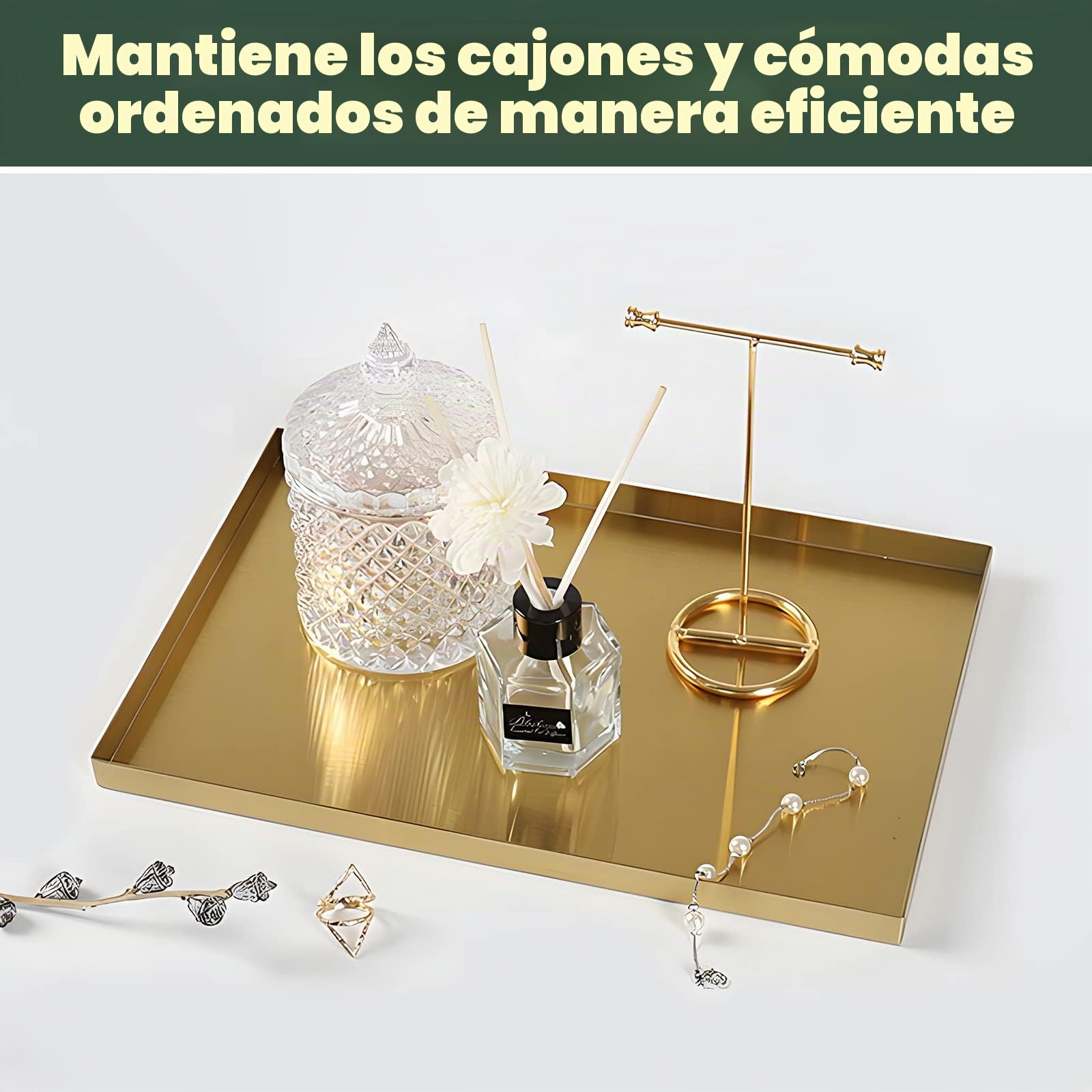 Bandeja de Almacenamiento Decorativa de Acero Inoxidable, Bandeja Organizadora de Almacenamiento de Metal Rectangular Dorada,Vajilla de Cocina para el Hogar Moderno,Joyería, Maquillaje, Artículos