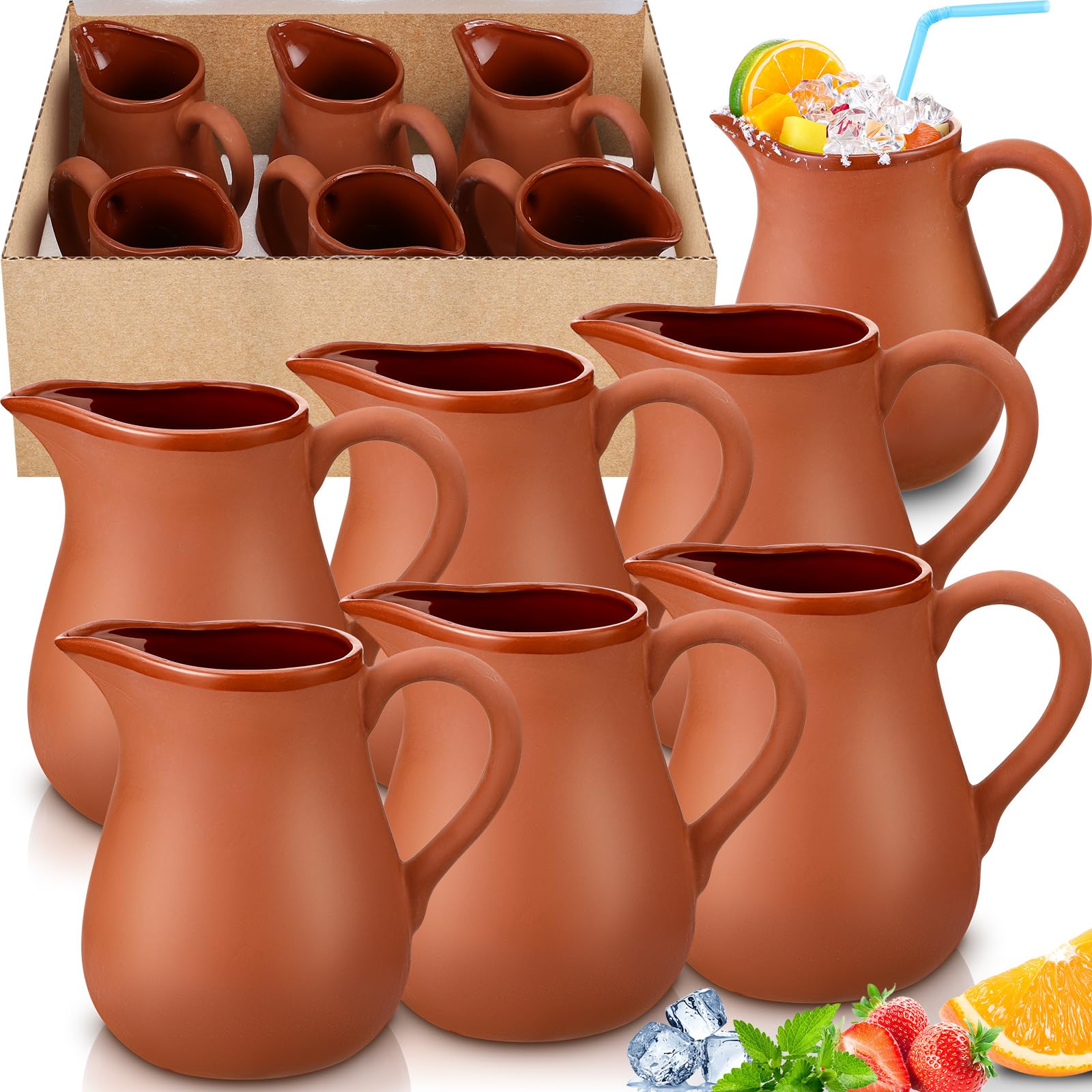 Gejoy 6 Pcs Large Mexican Clay Pitcher Cantaritos De Barro Mexicanos 37oz Cups Mexican Jarritos