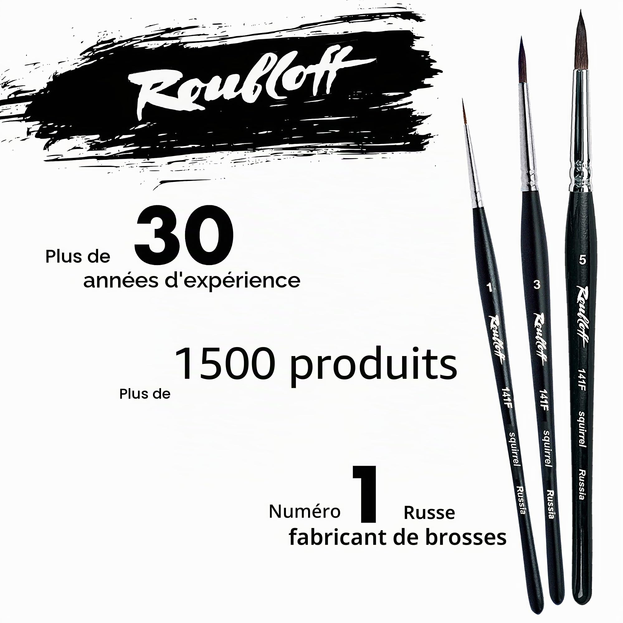 Set de 3 pinceaux peinture Roubloff, tailles 1-3-5 | Poils d'écureuil authentiques | Pinceaux à pointe ronde pour les aquarelles | Set 3 pinceaux ronds tailles 1, 3, 5, poils naturels d'écureuil, pour aquarelle, glacis et techniques à l'eau