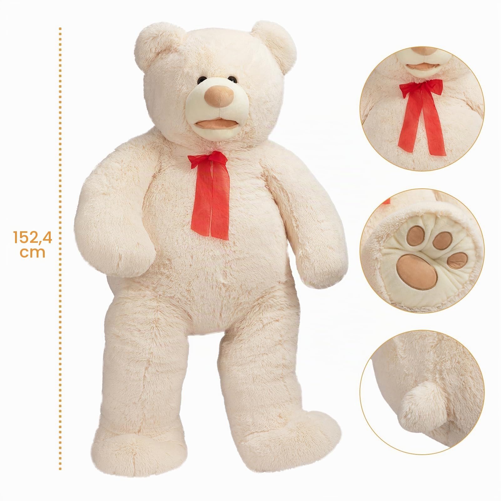 HollyHOME Ours en peluche, 150 cm, taille XXL, cadeau, jouet doux, beige