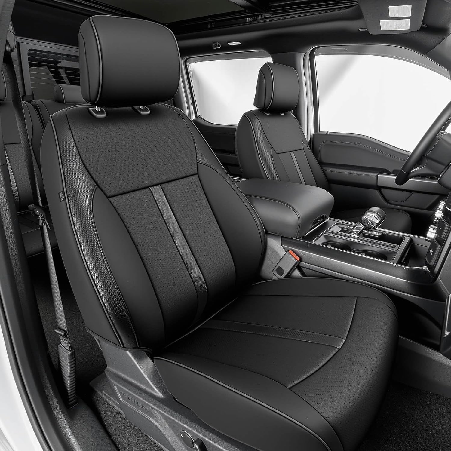 DiffCar® Seat Covers for Ford F150: 2015-2026 SuperCrew/Crew Cab, Full Set Faux Nappa Leather Truck Seat Covers for F-150 XL XLT, Custom Fit Car Accessories Pickup Seat Protectors for F 150, Black