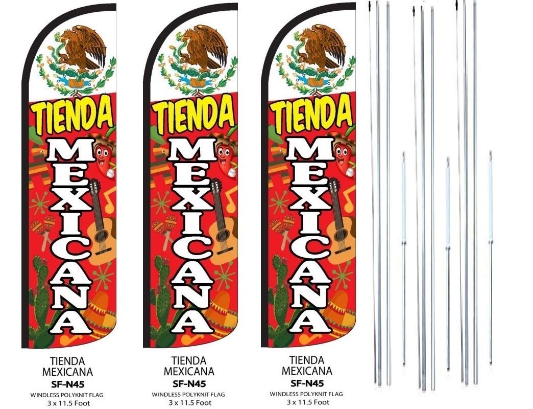 TIENDA MAXICANA King Flag pack of 3 Sign With Complete Hybrid Pole set