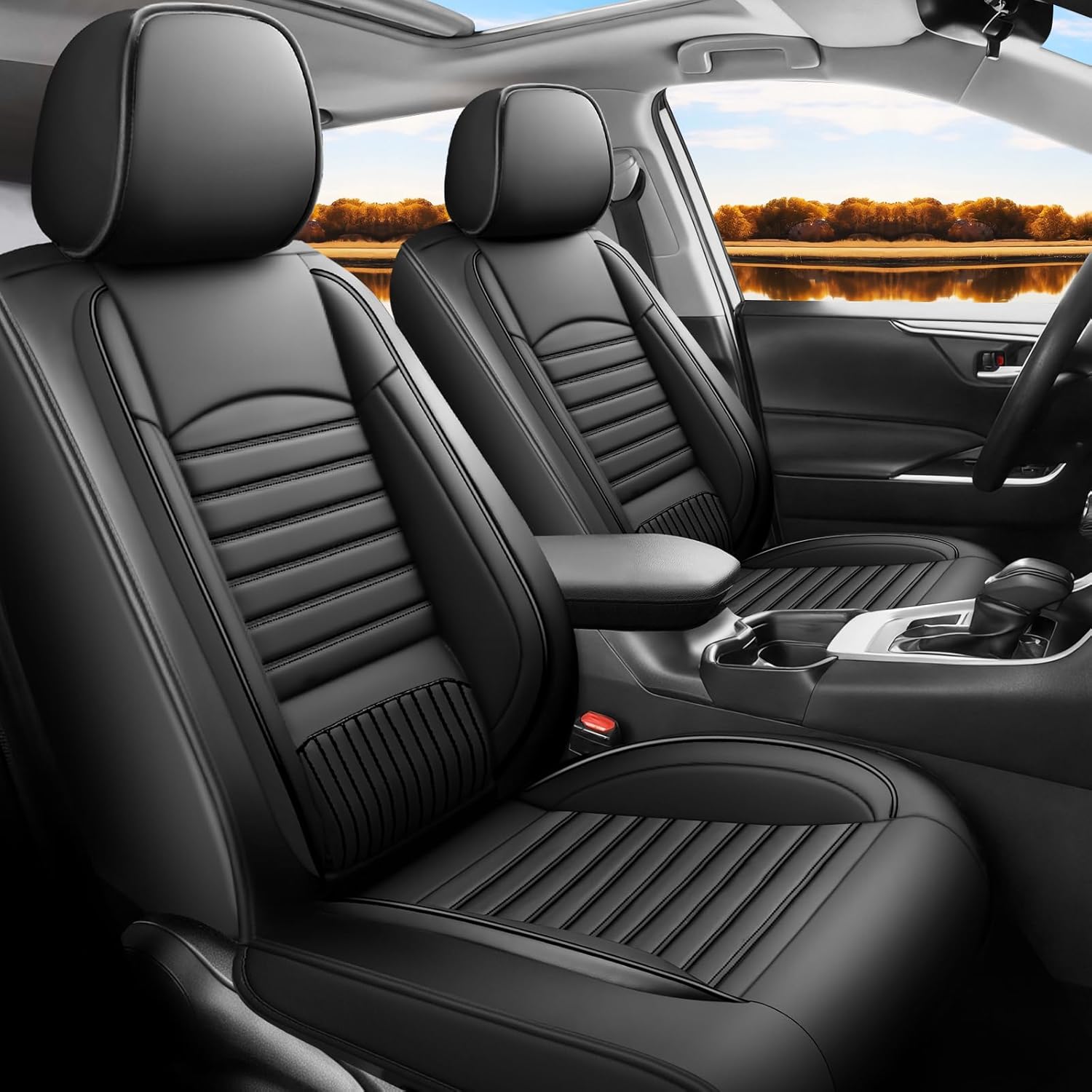 Car seat Covers Compatible with Toyota RAV4 2019-2024 2025 LE XLE XLE Premium Limited Automotive Cushion Protector Replacement,Compatible with Airbag. Waterproof Faux Leather(Full Set, Black) Full Set black 2019-2025 RAV4(Not for Hybrid)