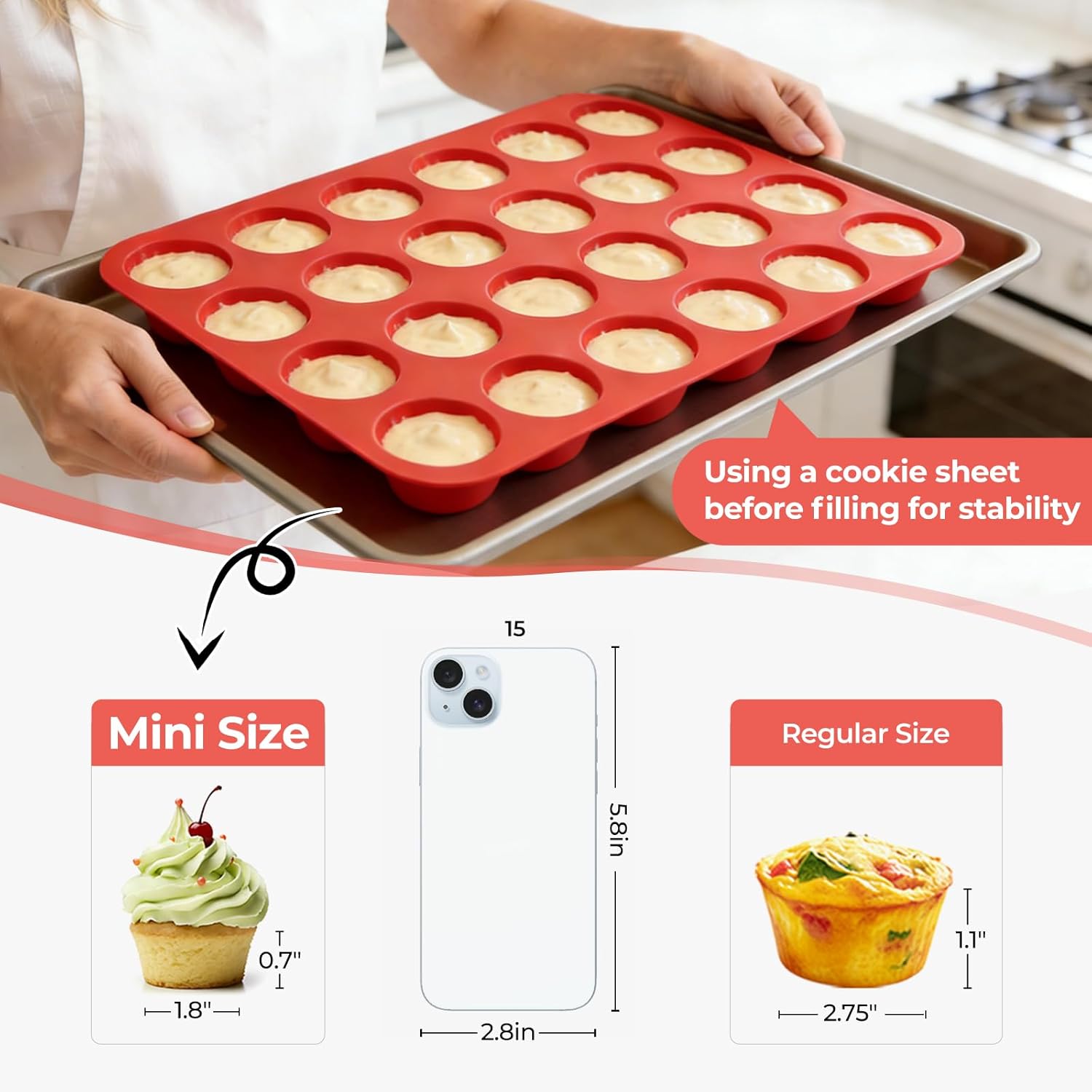 CAKETIME Silicone Mini Muffin Pan, 24 Cups Mini Cupcake Pans Silicone Muffin Tin for Baking Nonstick 2 Pack - Image 3