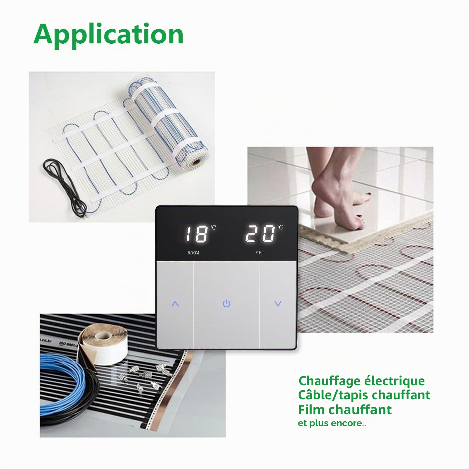 Wengart Thermostat de Chauffage au Sol Électrique WG808-16A 230V - Utilisation Ultra-Simple sans Programmation - Écran LED Tactile - Sonde de Sol 3m Incluse