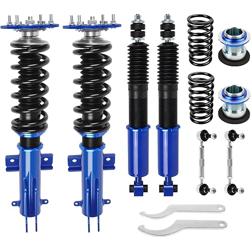 Upgrade Adjustable Coilovers Compatible with Ford Mustang 2005-2014 High Poundage Coil Spring Absorber Struts Suspension Lowering Kit Blue
