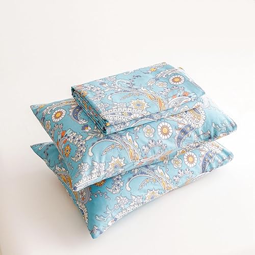 Miniatura 7 de SUSYBAO Funda de edredón de cachemira de damasco tamaño King, 100% algodón, funda de edredón bohemia azul, juego de 3 piezas, 1 funda de edredón con