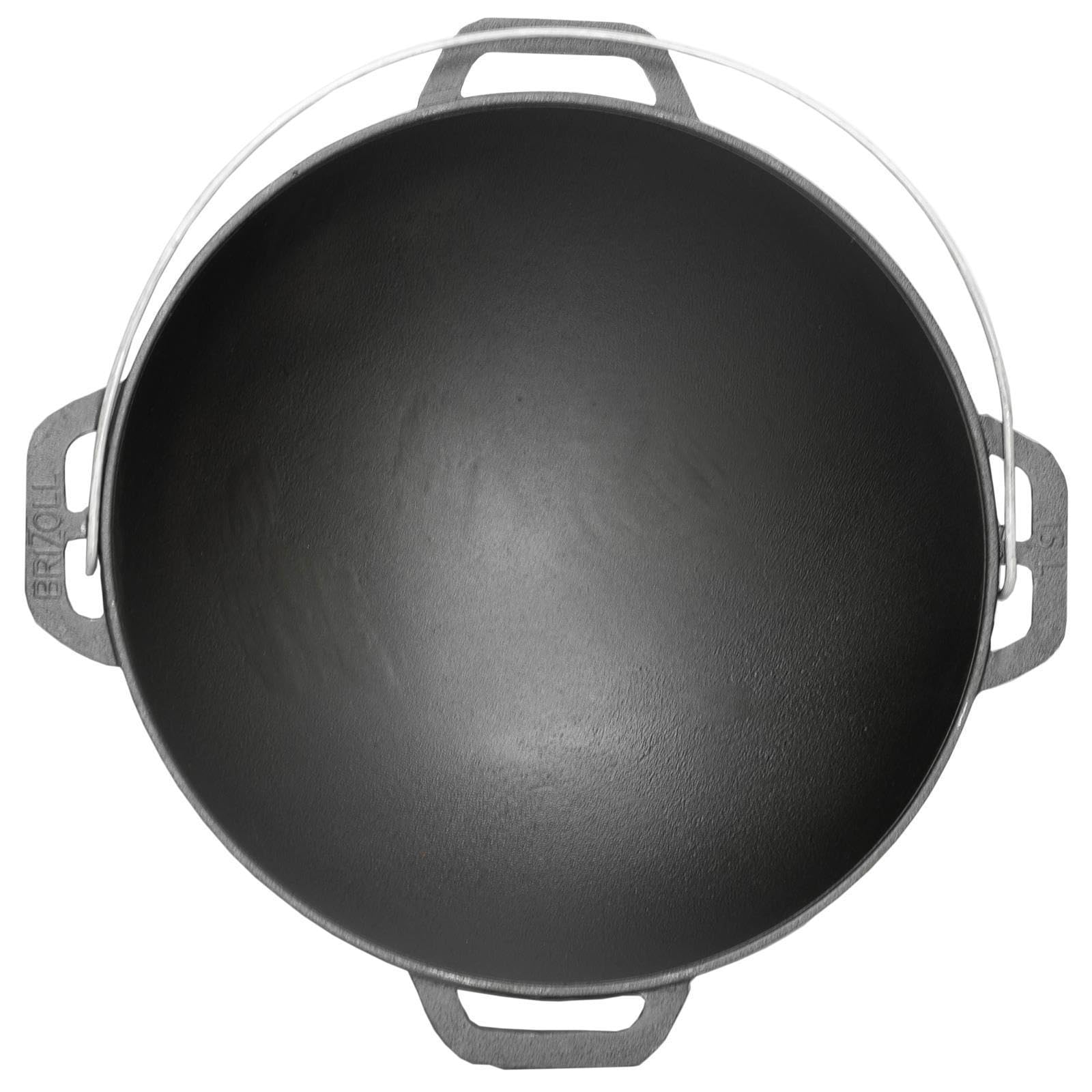 4BIG.fun 10L Gusseisen Schwenktopf Kazan Asia Kasan mit Deckel-Bratpfanne aus Gusseisen Grillwok Wokpfanne Grill Cast Iron Campingtopf Kessel Wok Traditioneller