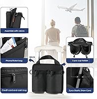Vista 5 de Luggage Cup Holder, Travel Drink Holder Bag with Shoulder Strap, Luggage Cup Caddy with Zipper Pocket, Suitable for Most Suitcase Handles Can Hold
