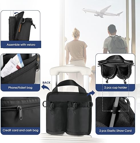 Miniatura 5 de Luggage Cup Holder, Travel Drink Holder Bag with Shoulder Strap, Luggage Cup Caddy with Zipper Pocket, Suitable for Most Suitcase Handles Can Hold