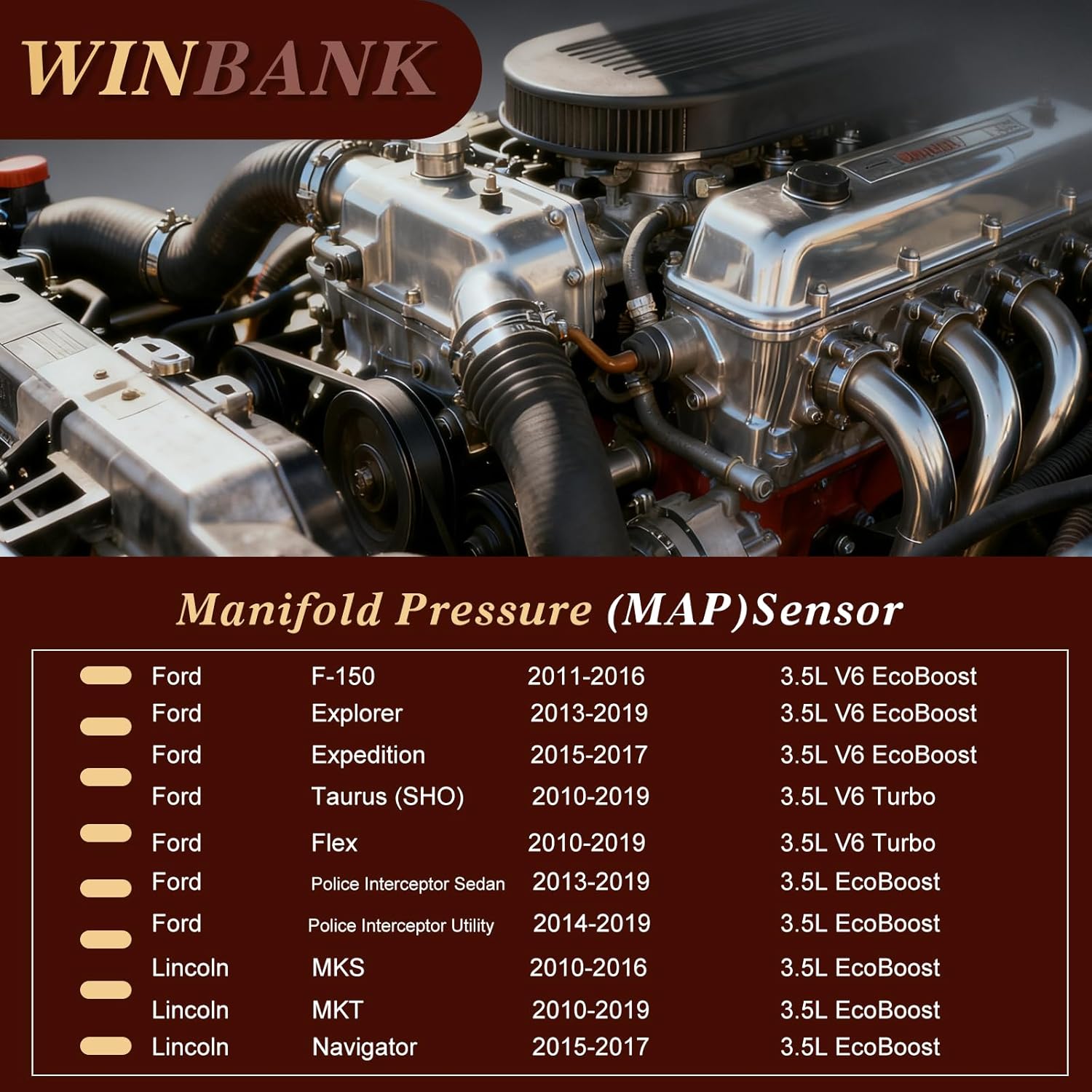 Manifold Absolute Pressure (MAP) Sensor 4-Pin Compatible with Ford F-150 (2011-2016 EcoBoost), Explorer, Taurus SHO, Flex & Lincoln MKS/MKT - Replaces AA5A9F479AB, AA5Z9F479D