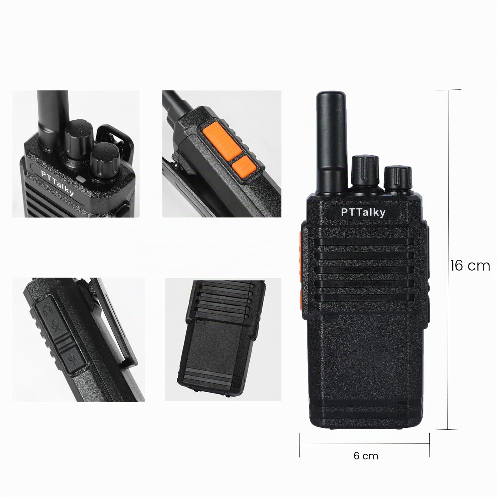 PTTalky PR2 Walkie Talkie PMR446 sin Licencia con Cargador de 4 Vías | 4Piezas 16 Channels de Larga Distancia Walkie Talkie set ,con VOX ,para Adultos Senderismo Industria, Lagerhaus