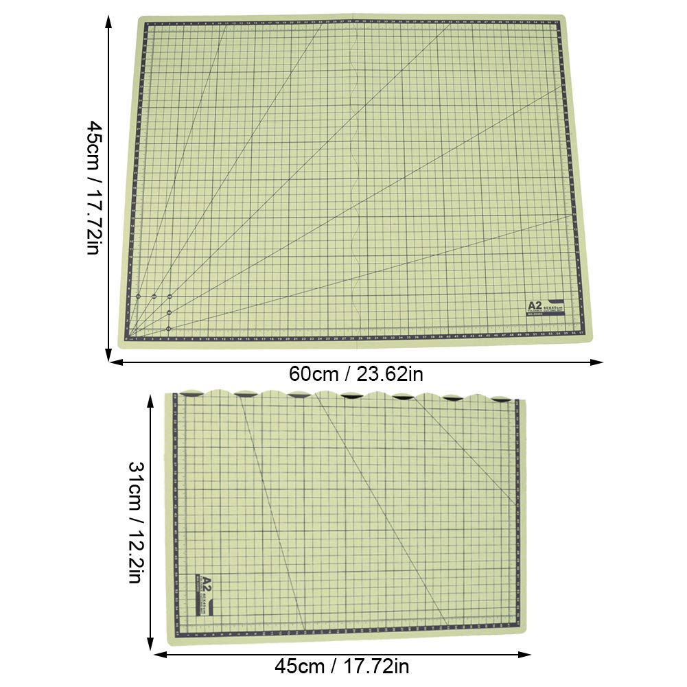 Tragbare, faltbare A2-Schneidematte aus selbstheilendem Material mit Gitterlinien, rutschfeste Bastelmatte für das Schneiden von Papier, Leder und Stoff, zusammenklappbares (Grün)