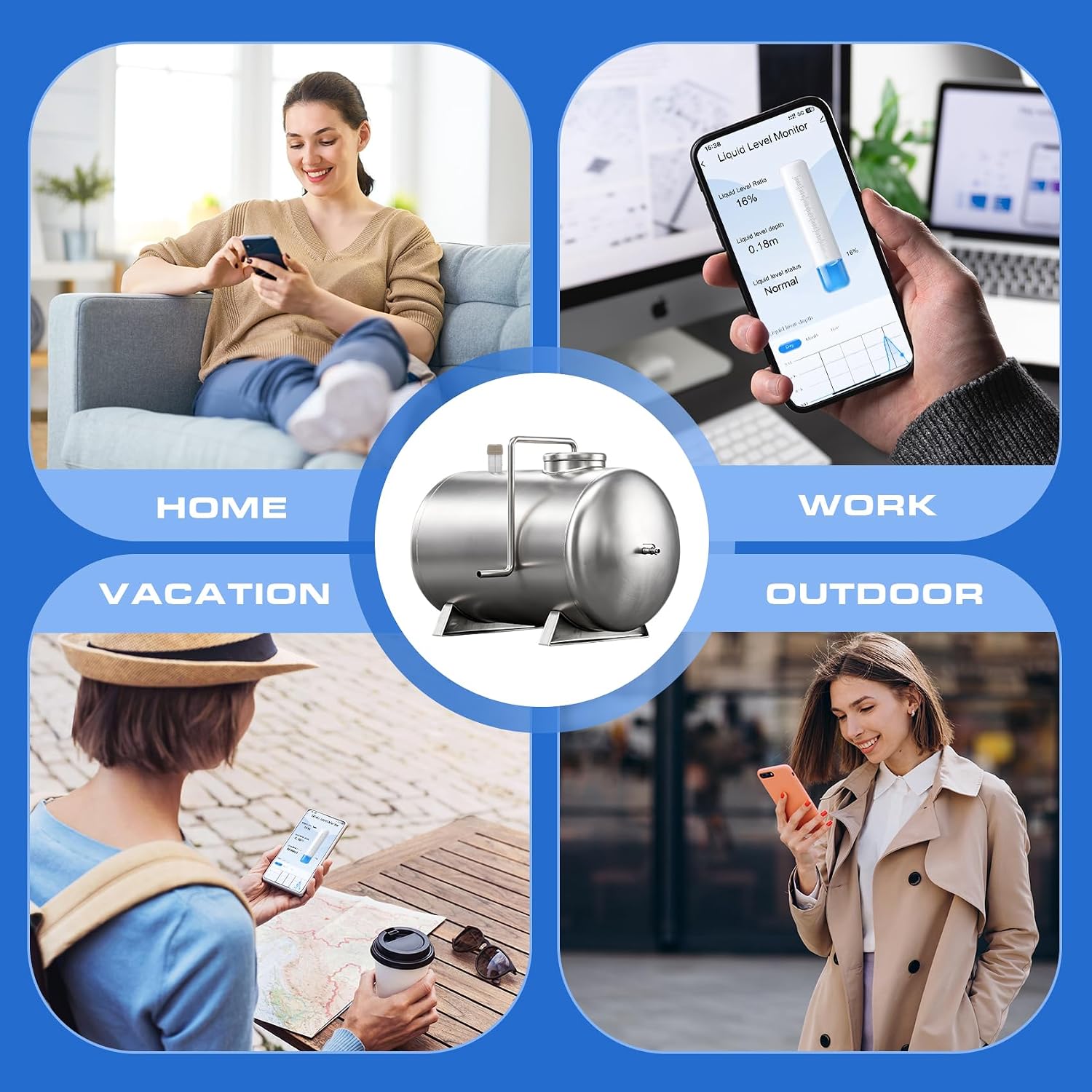 Smart Oil Gauge Duo, Wi-Fi Heating Oil Tank Monitor, Ultrasonic Liquid Level Sensor with App Alerts, Remote Fuel Gauge for Diesel, Water Storage and Home Heating Systems