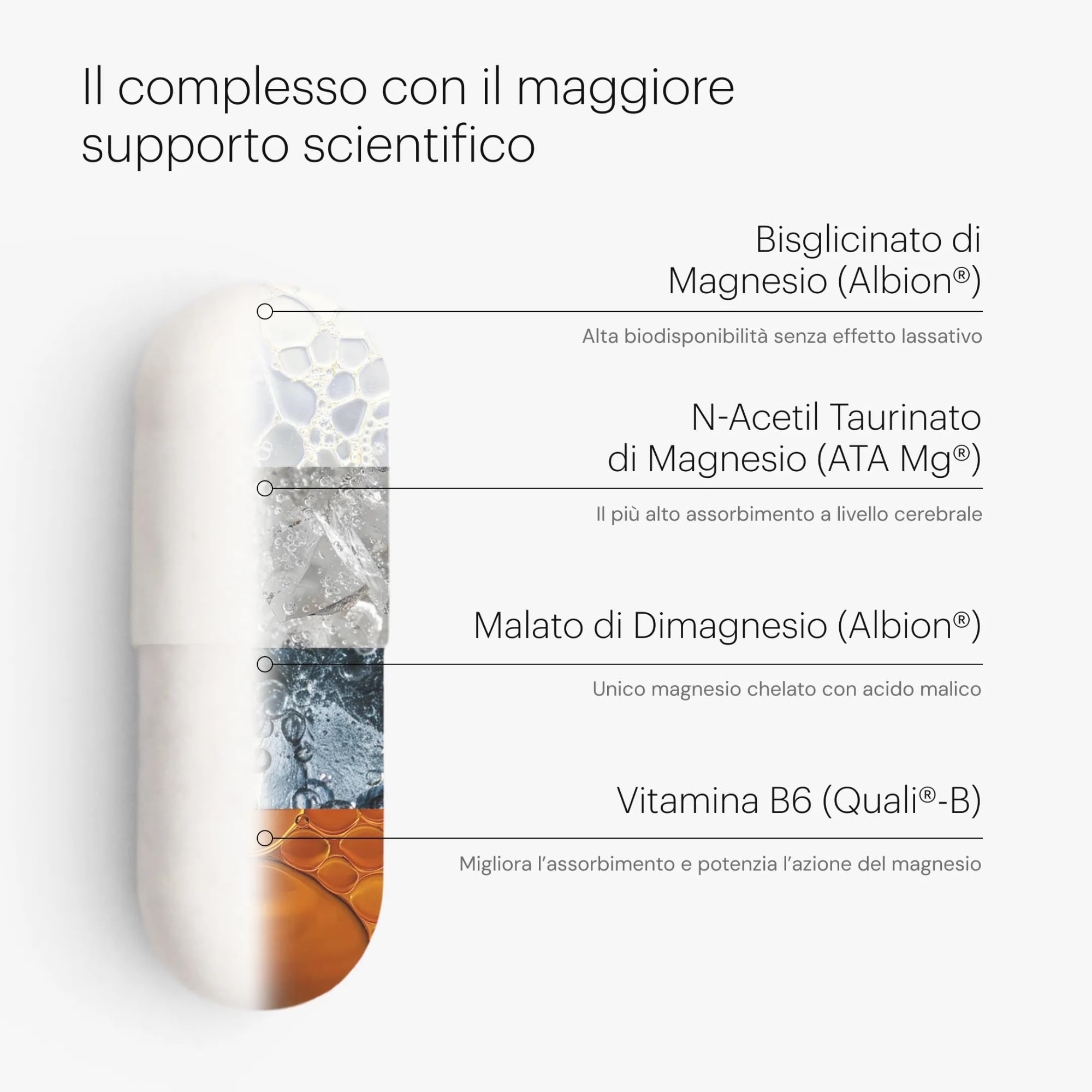 Magnesio Bisglicinato Malato Taurato Vitamina B6 120 Capsule be levels | Con Albion®, ATA Mg® e Quali-B®. Formula vegana. Senza glutine e lattosio. 2 capsule al giorno.