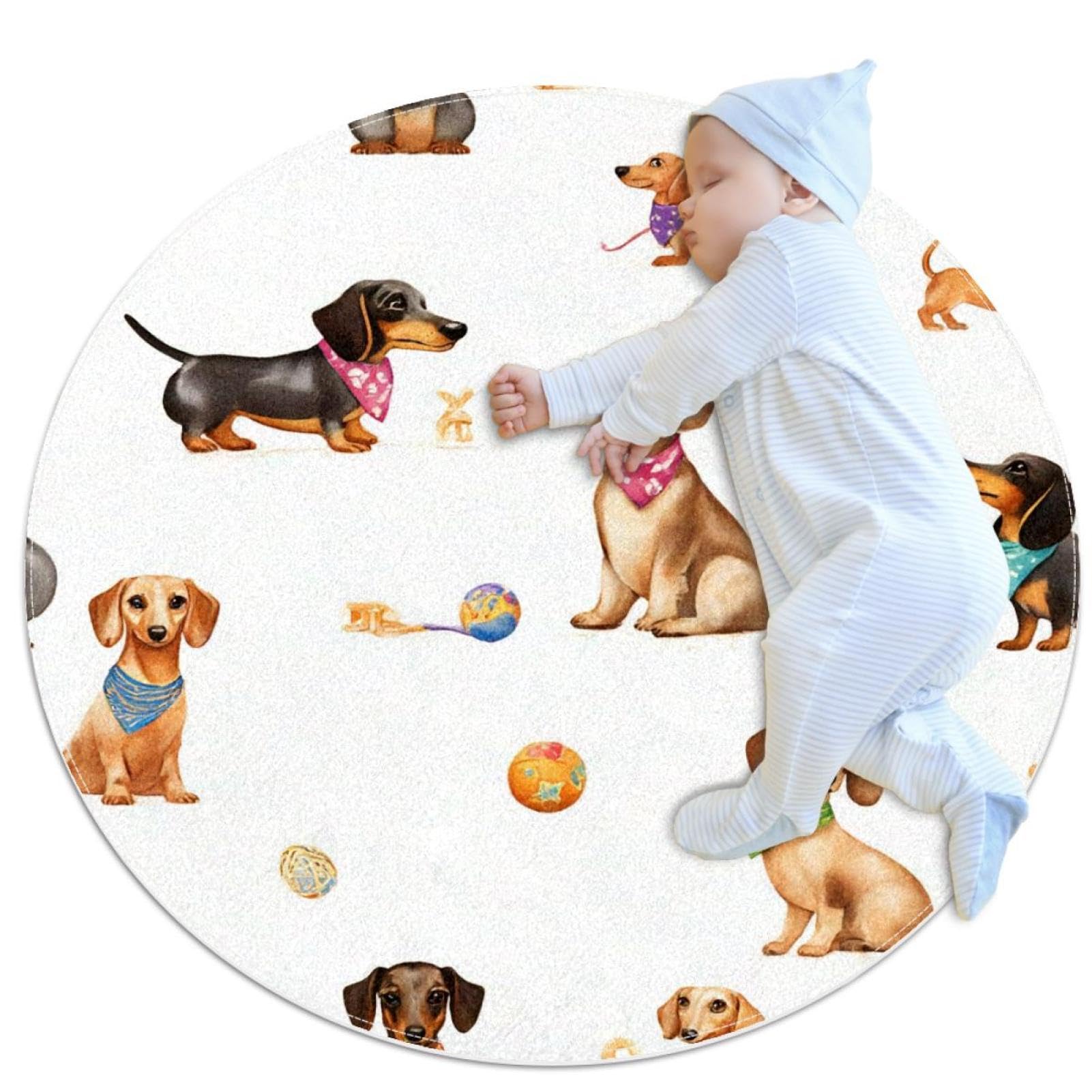 Tapis de bain antidérapant rond avec col motif teckel grunge 1m