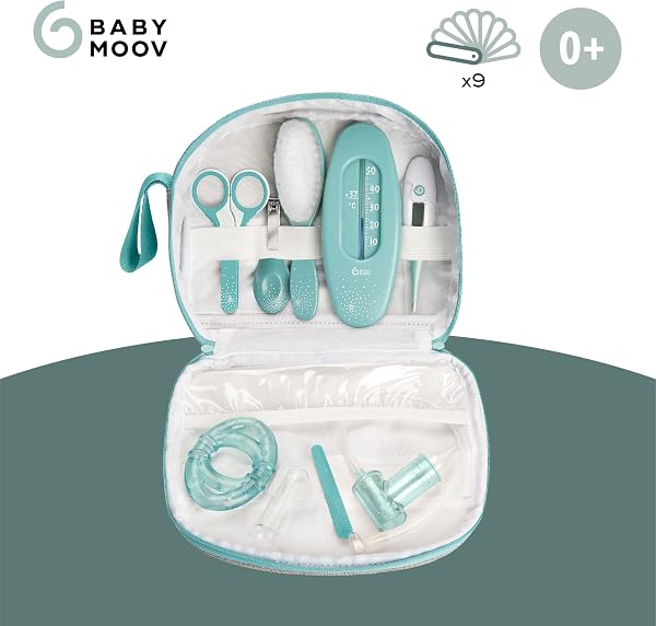 Babymoov Trousse de Soin Bébé - Dès la naissance - Grand Format - Kit Complet 9 Accessoires dont Brosse à Cheveux, Thermomètre digital, Thermomètre de bain, Coupe Ongles - Garantie à vie - 2