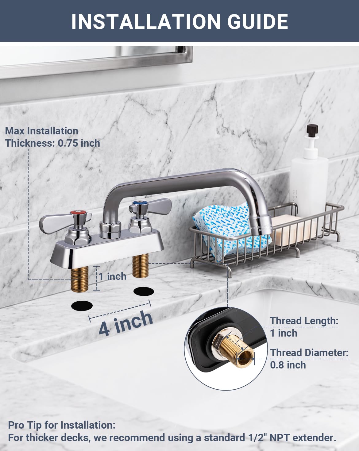 4" Laundry Sink Faucet - Chrome Finish -4