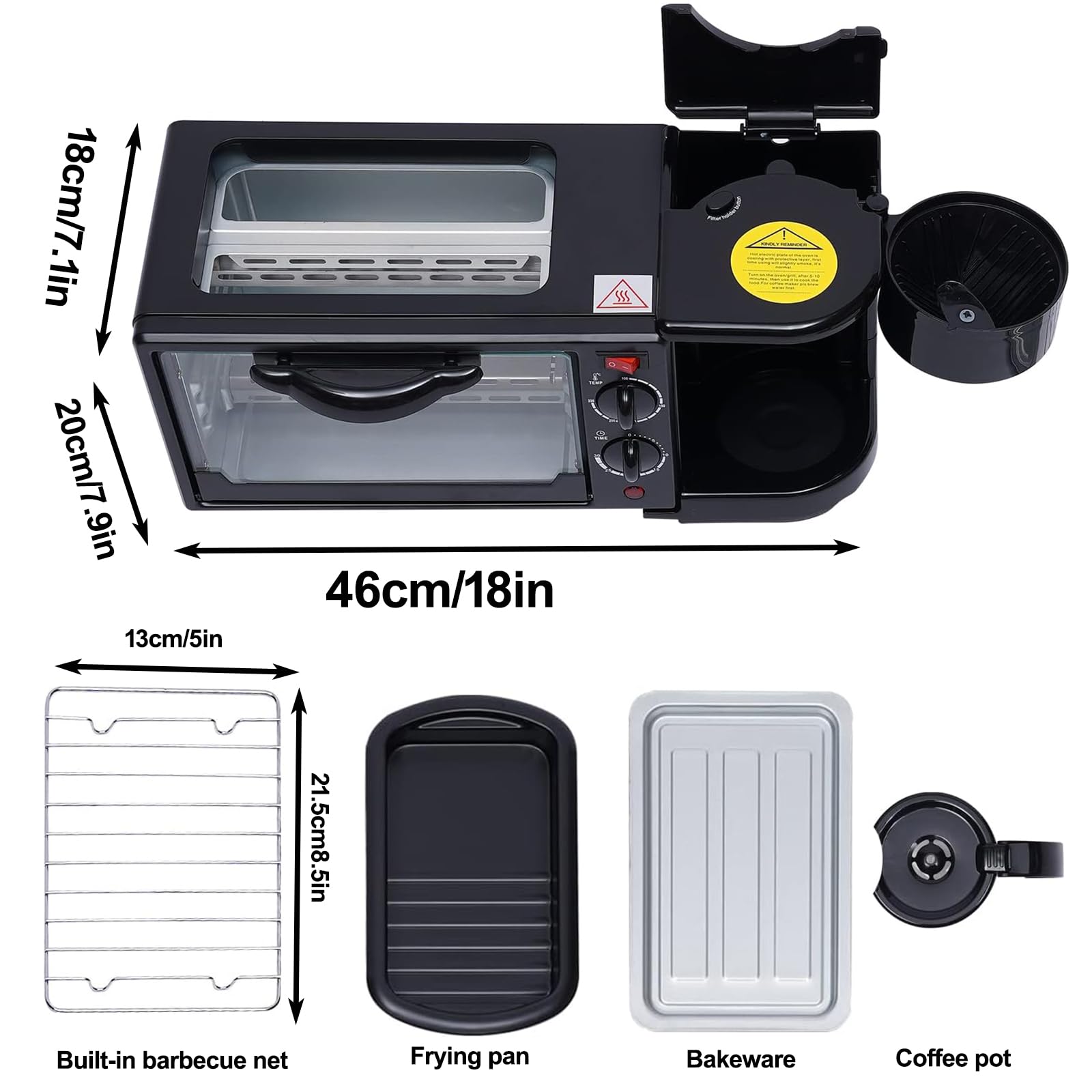 3-In-1 Stazione di colazione 1050W Tostapane multifunzionale Macchina da caffè w / 9L Area di cottura & 1.2L Pentola Controllo temporaneo indipendente per Piccolo Appartamento di cucina Rosa Efficient