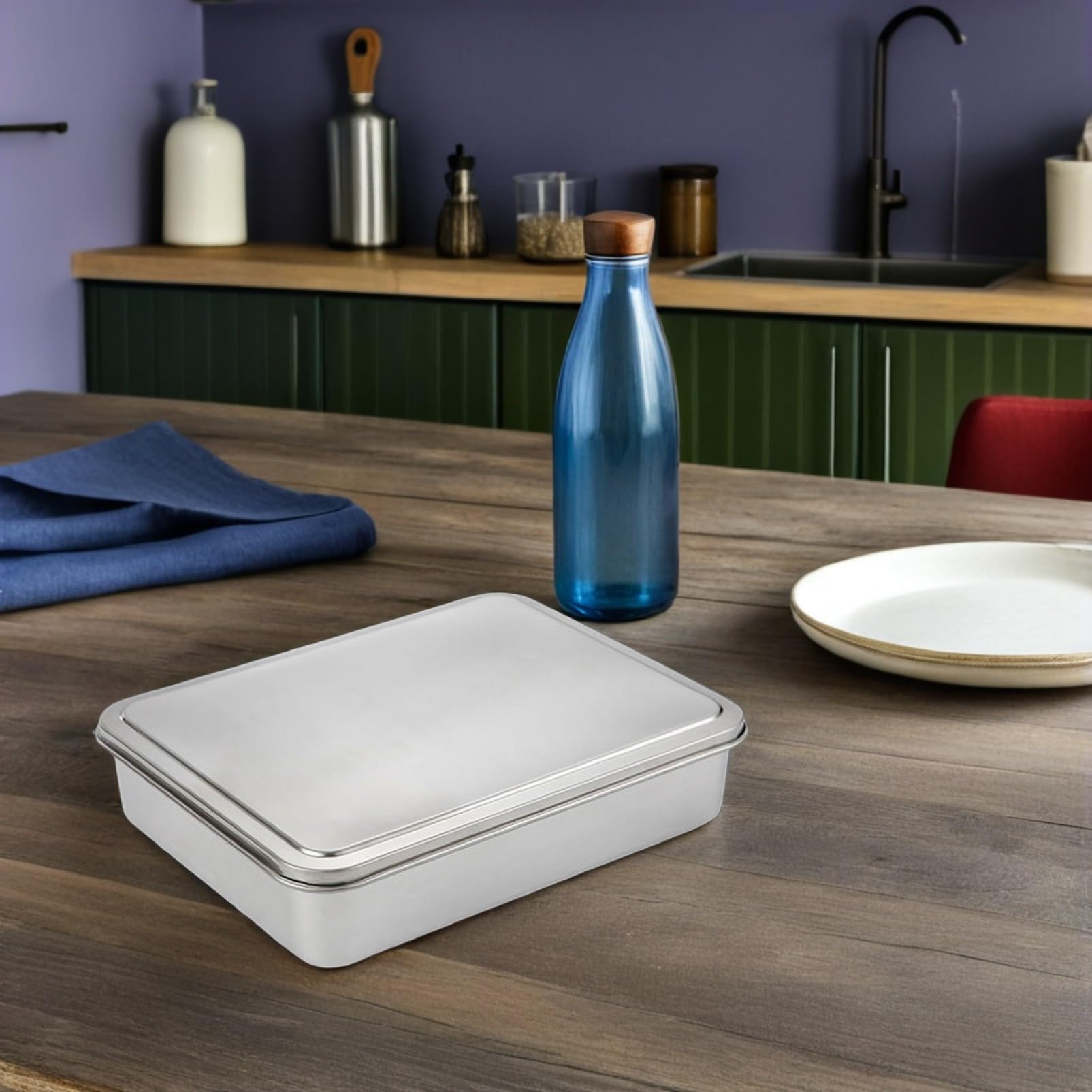 BESPORTBLE Teglia Rettangolare in Acciaio Inox Antiaderente con Coperchio, Grande Capacità per Conservare Cioccolato e Preparare Tiramisù